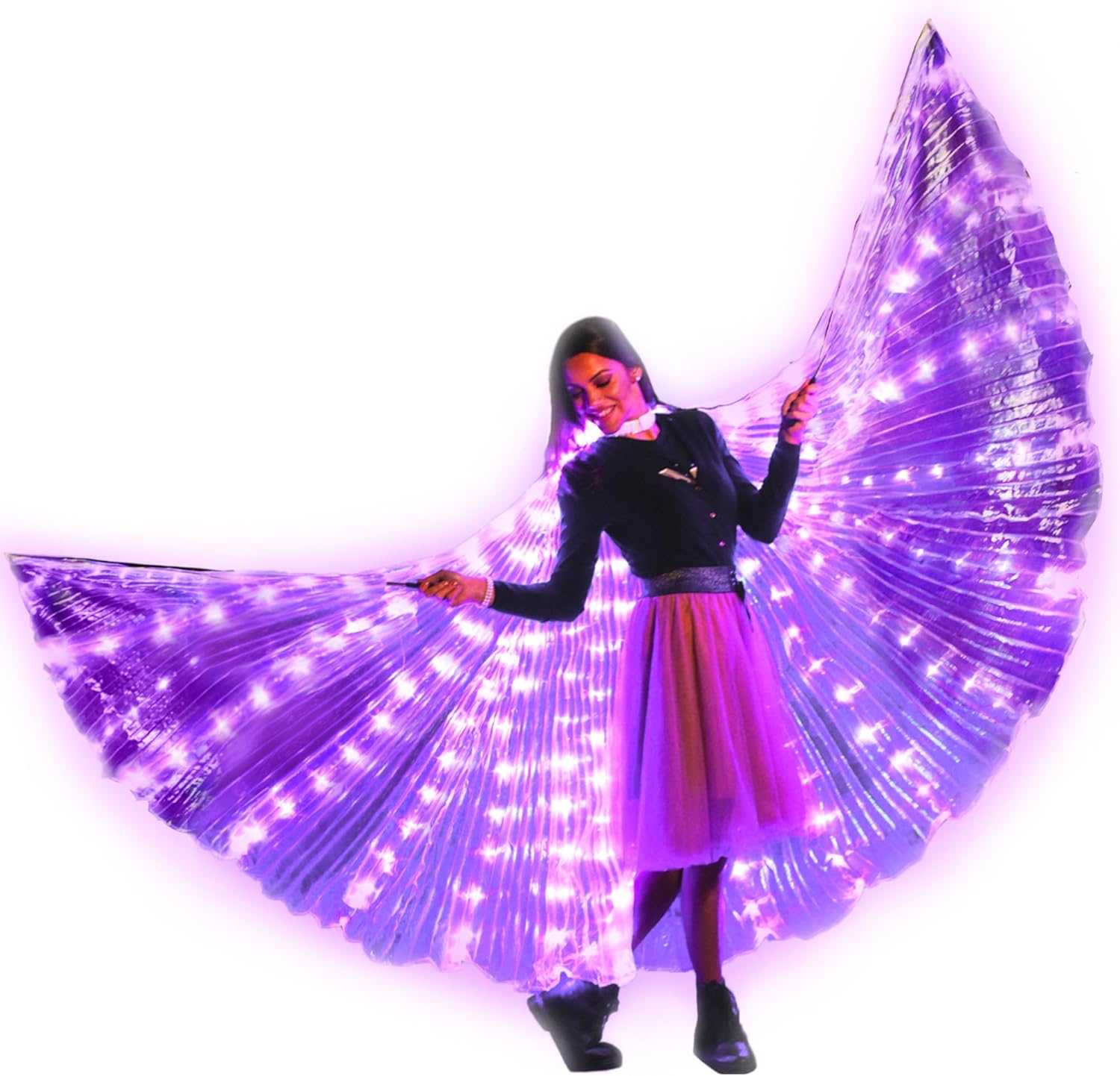 Illuminated Veil Angel Wings Adult Size Fairy Wings - Festival Angel Costume & Rave Cosplay Outfit