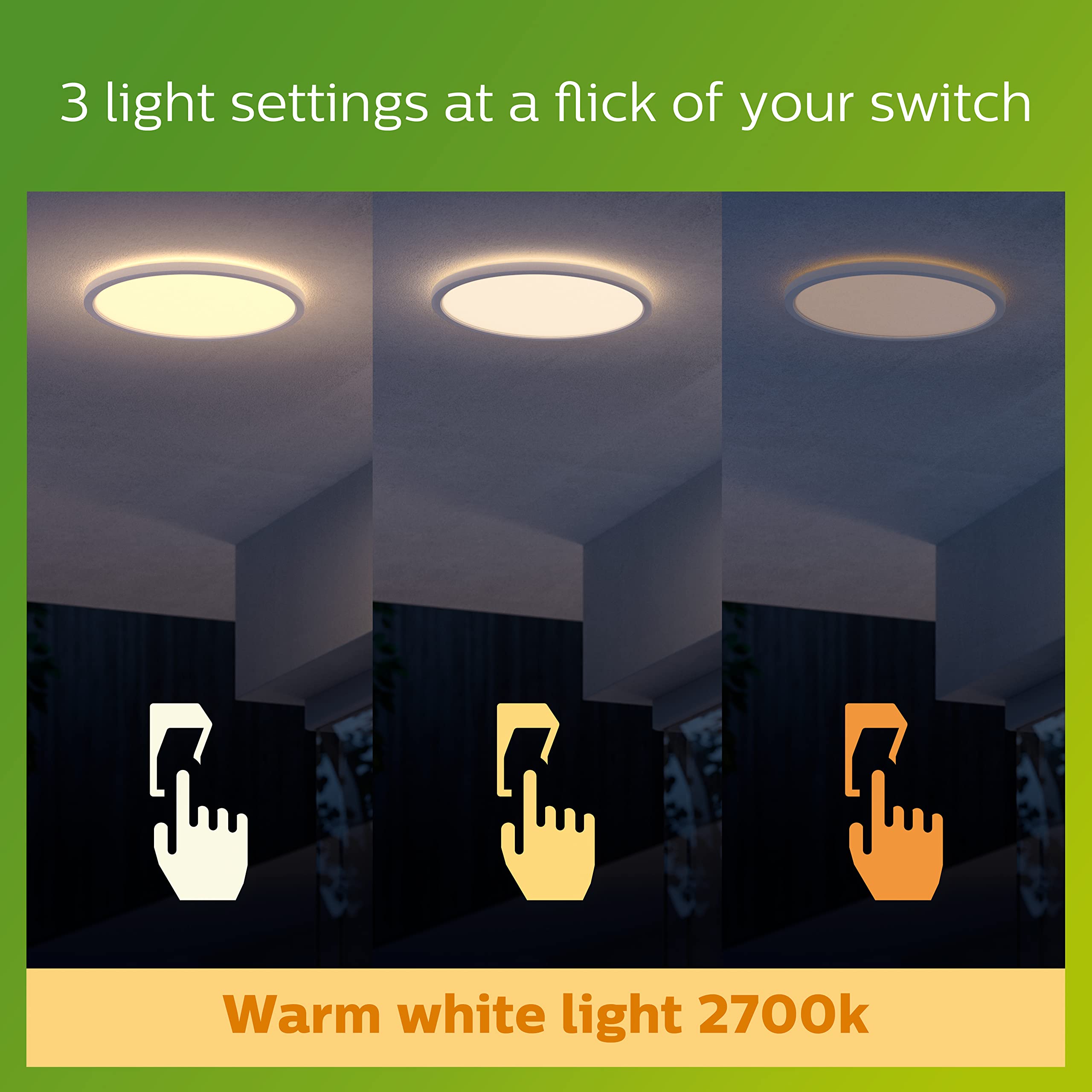 Philips - Plafón Philips SuperSlim, lámpara de techo LED de exterior, color blanco, luz blanca cálida, 15W