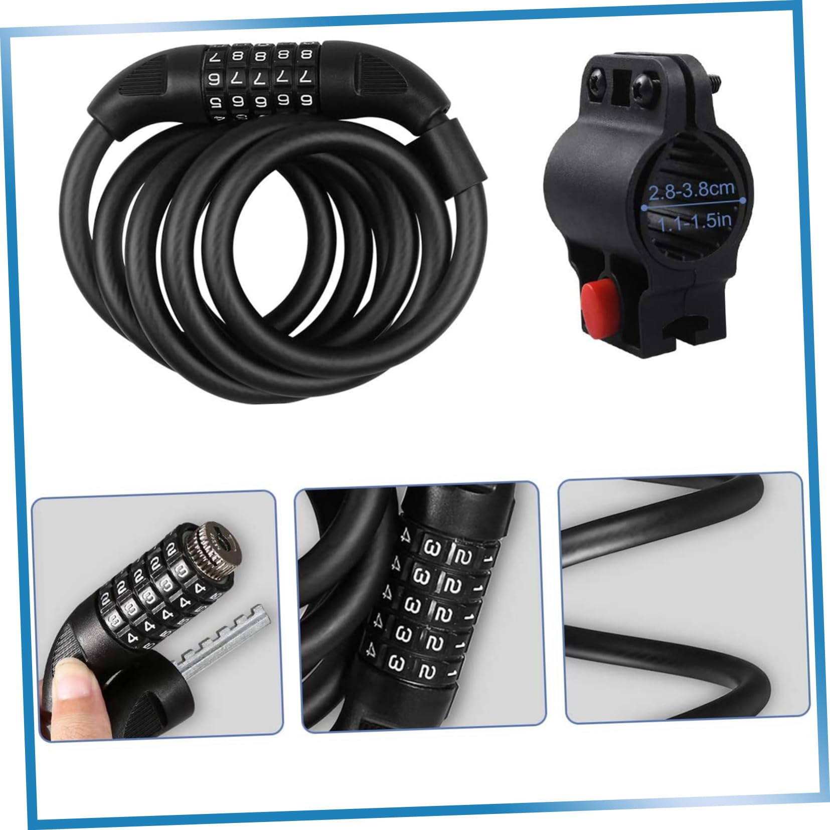 Abaodam Lucchetto Catena Per Bici Numero Reimpostabile Cifre Lucchetto Cavo Resistente Copertura Protettiva Sufficiente Per Bloccare Bici