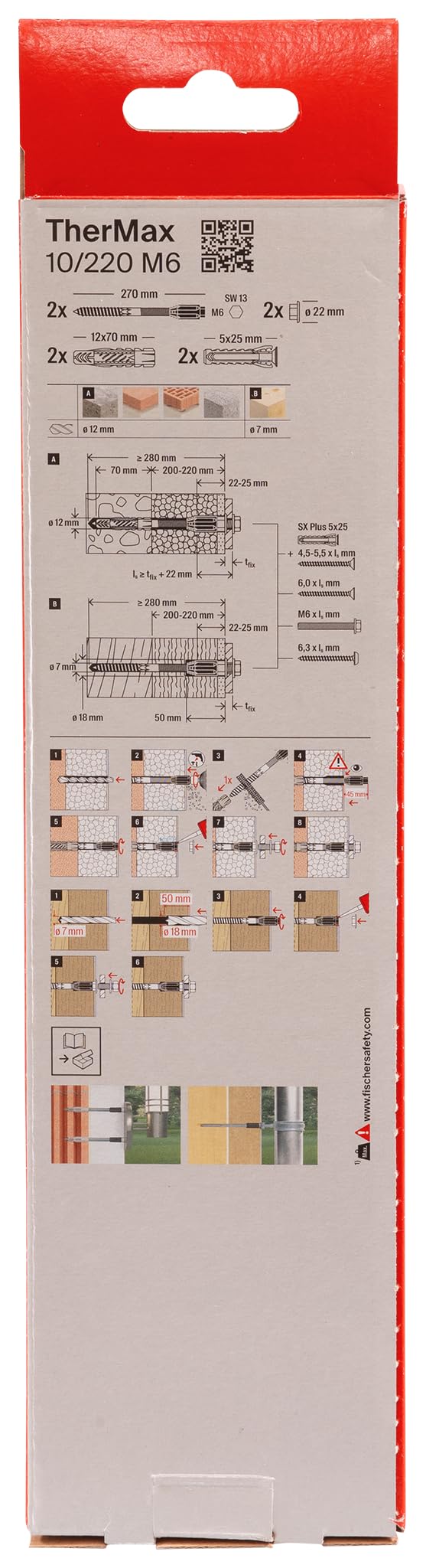 fischer TherMax 10/220 M6 Spacer Mounting System (2) for Insulation Materials Insulation Dowels for Attaching Light Loads in Thermal Insulation Composite Systems - Image 2
