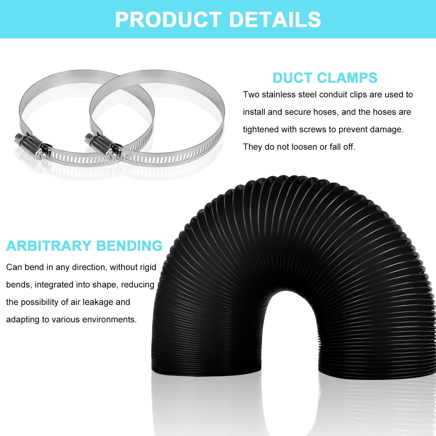 Enenes 5 inch Air Ducting, 16.5FT Long Dryer Vent Hose Flexible, 4 Layer PVC Aluminum Foil Hose for HVAC Ventilation and Duct Fan Systems, 2 Clamps Include