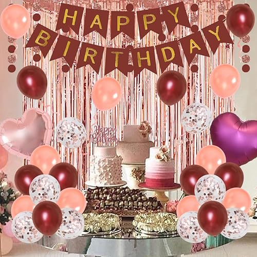 Miniatura 5 de Kit de globos de oro rosa burdeos, 30, 40, 50, 60, decoraciones de fiesta de cumpleaños para mujeres y niñas, globos de papel de aluminio de