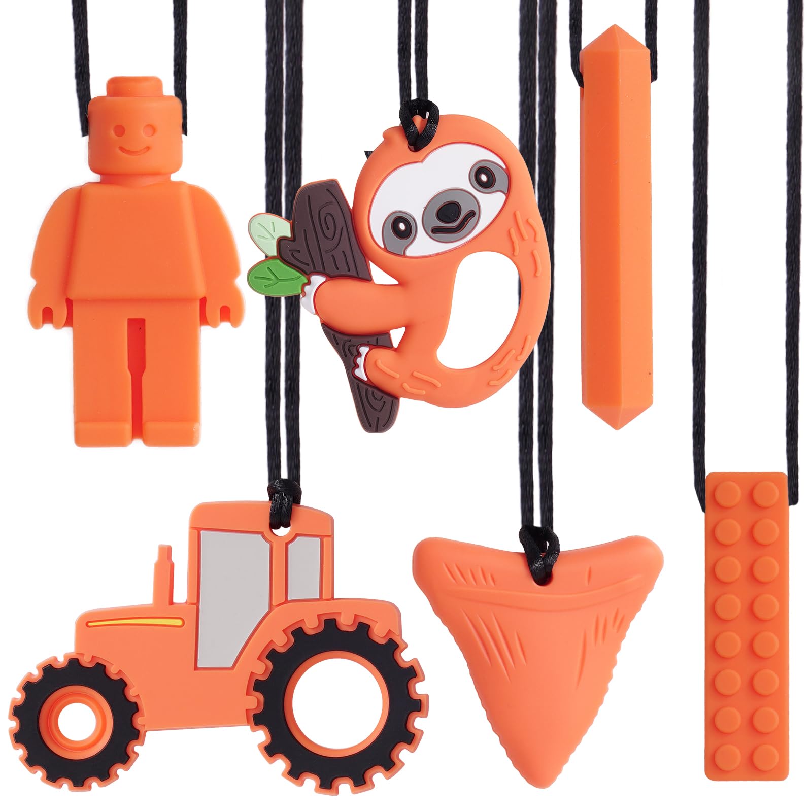 6 Stück Sensory Kauen Halskette, Orange Silikon Kaukette für Autistische Kinder, Zahnen, Angst, Beißen Bedürfnisse, ADHS, Oral Motor Chewy mit Verstellbaren Schnalle für Baby Jungen Mädchen