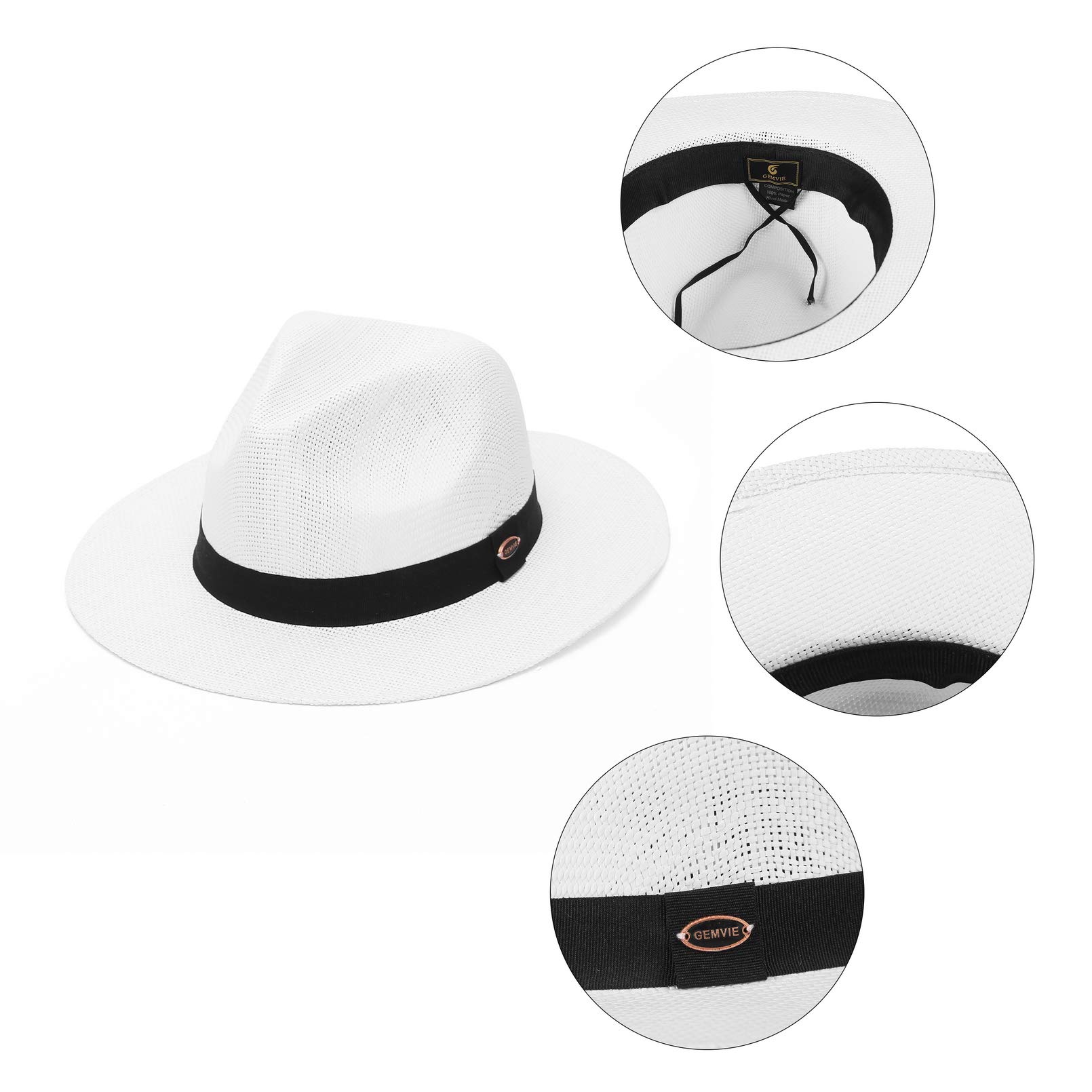 Gemvie - Chapeau de paille - À bord large - Pour homme et femme - Avec bandeau simple - Idéal pour été et jour ensoleillé