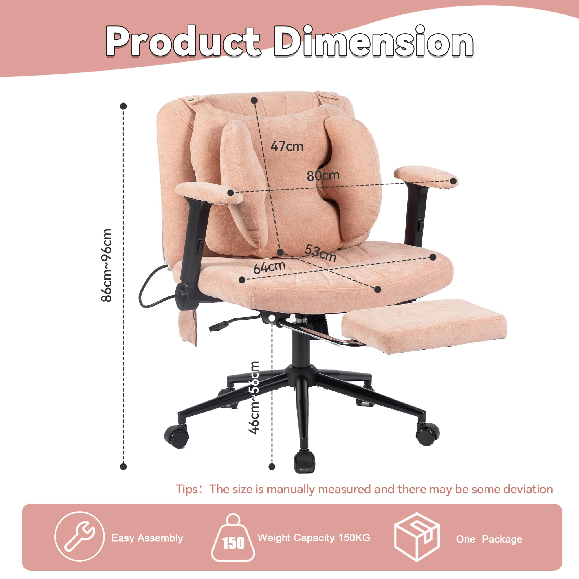 EBELLO Homeoffice Stuhl, Drehstuhl, Schreibtischstuhl mit Fußstütze höhenverstellbar Tragfähigkeit 150kg Gaming Stuhl mit Armlehnen Rollen, für Arbeitszimmer, Rosa