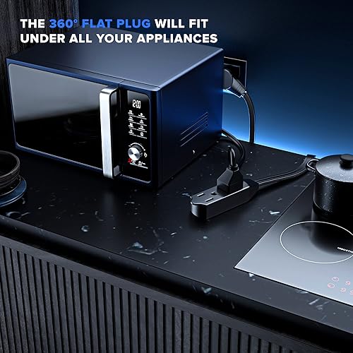 Miniatura 7 de Maximm Cable de extensión de enchufe plano giratorio de 360 de 8 pies, cable de extensión de 3 tomas de corriente múltiple de 16 AWG, cable de