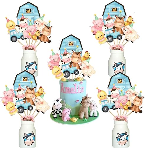 Palos de centro de mesa de animales de granja, suministros de fiesta de cumpleaños con temática de granja, decoración de mesa de animales para