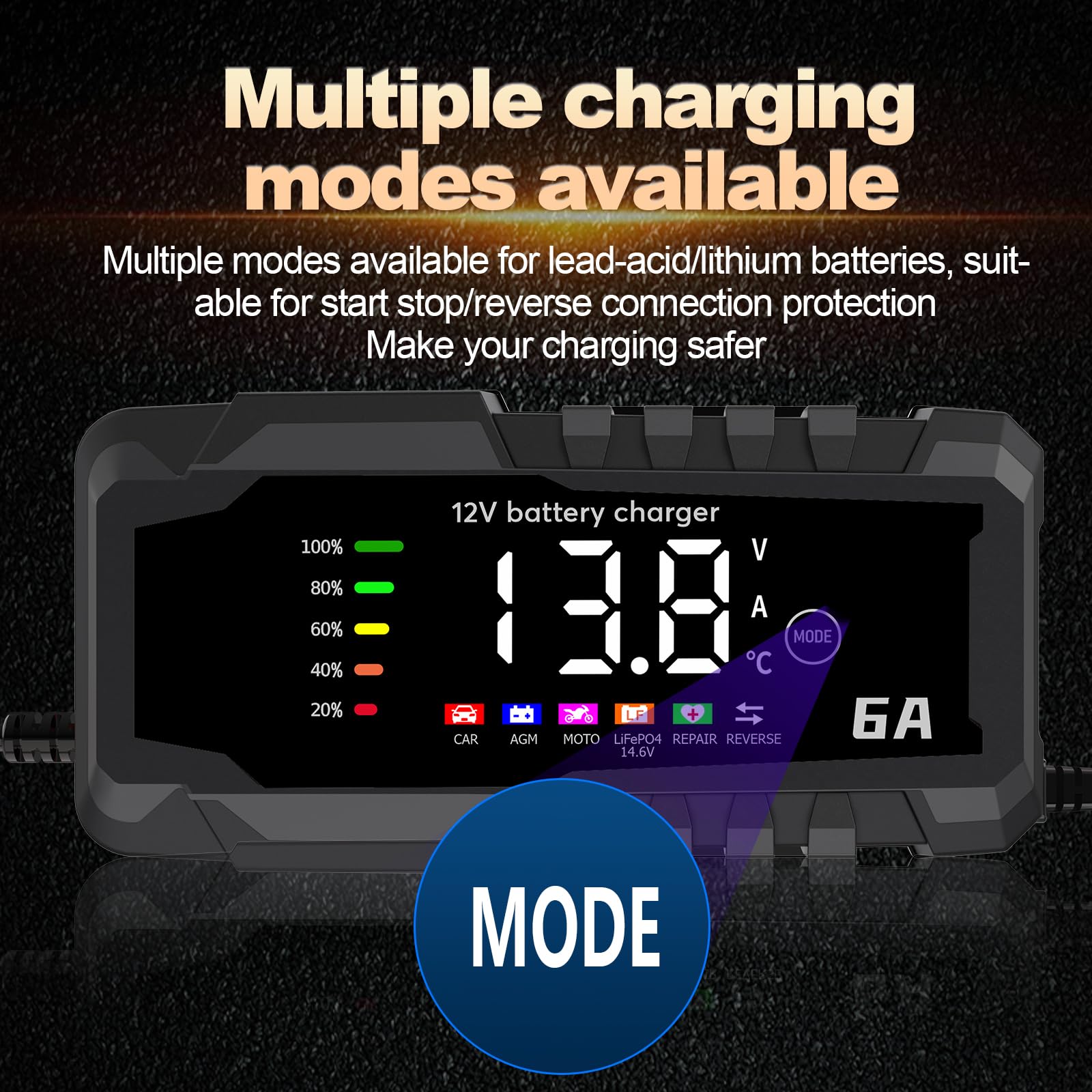 Caricabatteria Auto YONHAN 6A/12V - Per LiFePO4 E Piombo, Con Display LCD - Foto 6