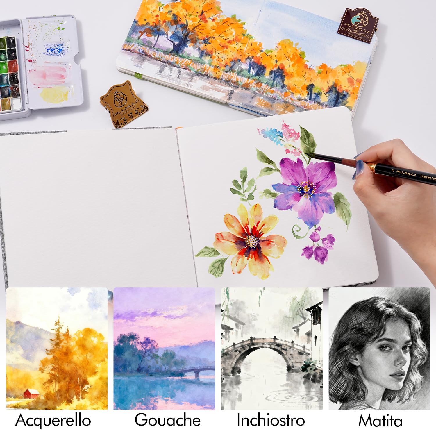 Sketchbook Acquerello 19x19 cm - 100% Cotone, 30 Fogli 300 g/m², Carta Pressata a Freddo Senza Acidi, Watercolor Sketchbook con Copertina Rigida, Ideale per Urban Sketching, Disegno e Hand Lettering