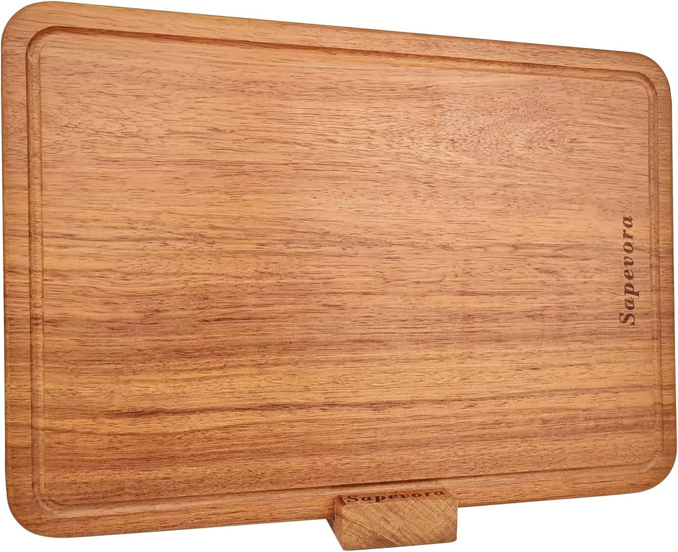 Solid Teak Wood Cutting Board One Piece Non Glued Thick Crack Resistant Wooden Chopping Board with DeepJuice Grooves Built in Handles for Kitchen Meat Vegetables Chese 14.2 X 9.4 Inch