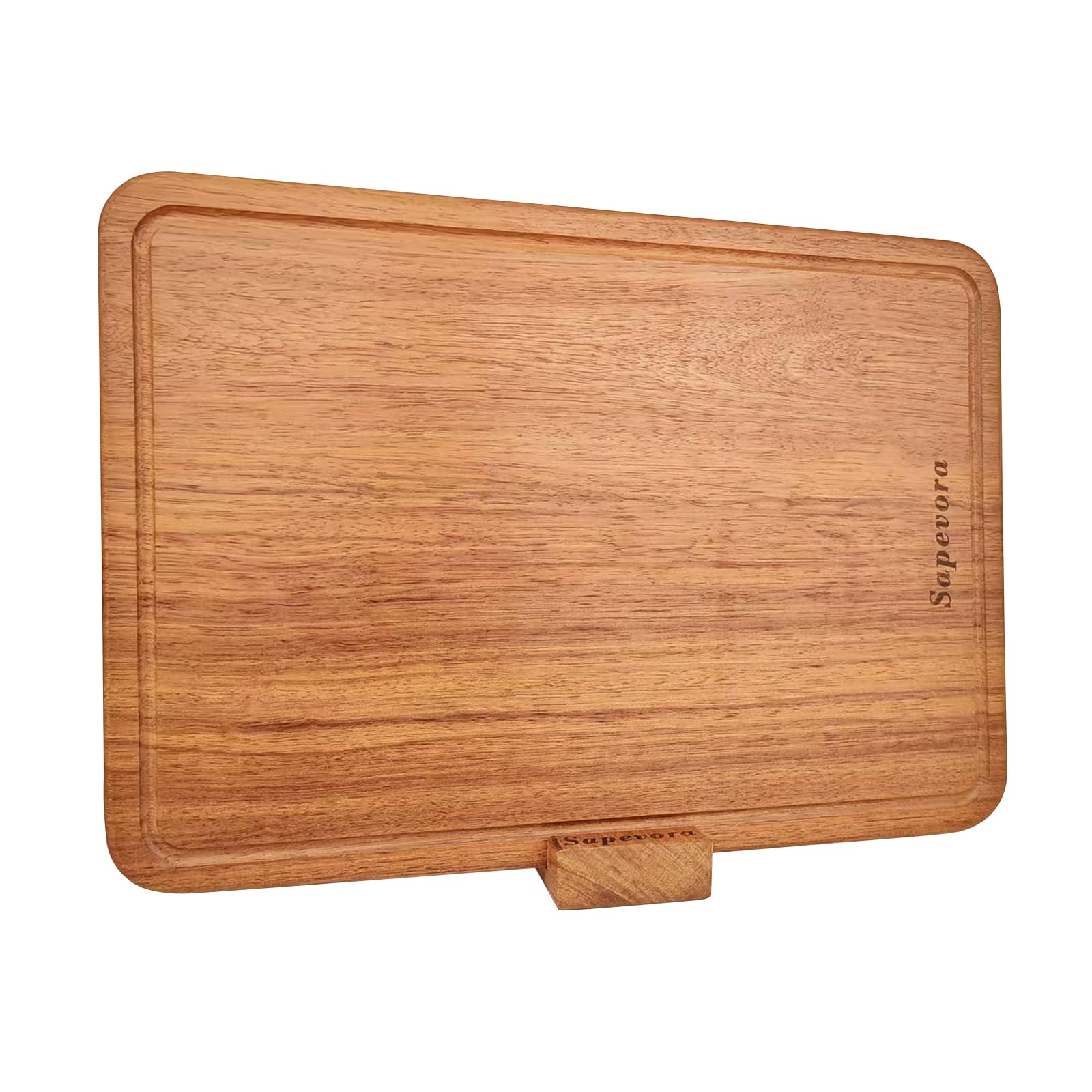 Solid Teak Wood Cutting Board One Piece Non Glued Thick Crack Resistant Wooden Chopping Board with DeepJuice Grooves Built in Handles for Kitchen Meat Vegetables Chese 14.2 X 9.4 Inch