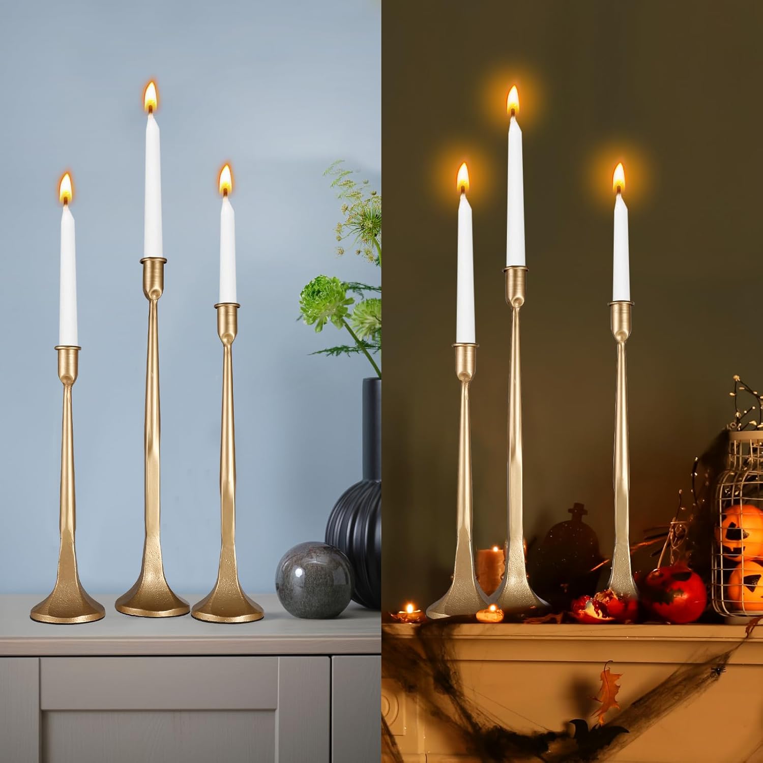 Iron Taper Candle Holder,Tall Gold Candlestick Holders Decorative Candle Stand,Candle Holder Set of 3