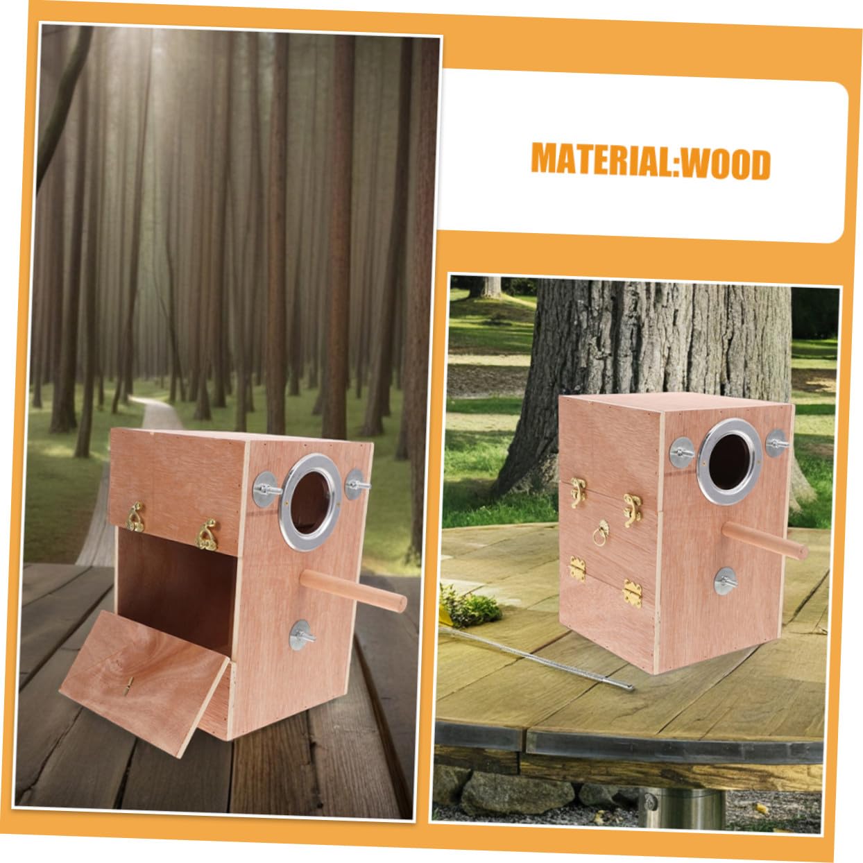 NOLITOY Caja Nido de Madera para Periquitos con Soporte Perchero Colgante Exterior Refugio de Cría Seguro y para Agapornis y Cacatúas Diseño Ahorrador de para Jaulas