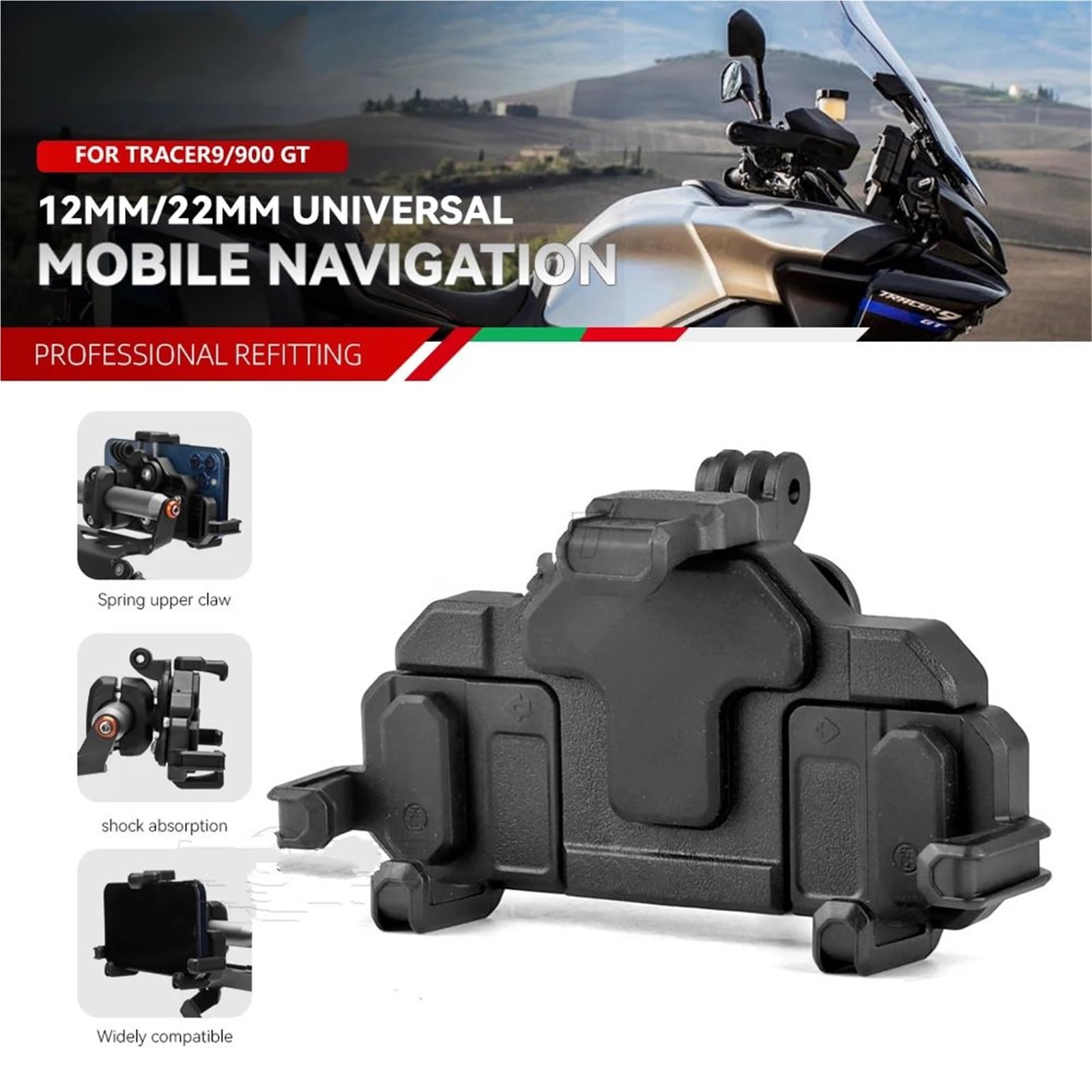 Pasuje do Yamaha Tracer9 Tracer900, uchwyt na telefon 12 mm 22 mm, stojak na nawigację GPS Uchwyt do nawigacji GPS(22MM)