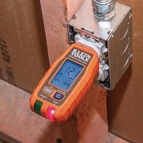Vista 5 de GFCI - Receptáculo Tester con pantalla LCD, para enchufes eléctricos estándar de 3 hilos 120V Klein Tools RT250