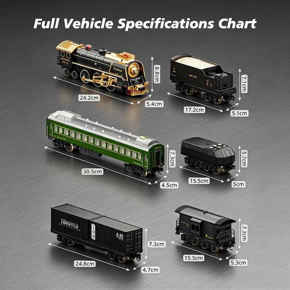 Elektrische Dampflok Eisenbahn mit Schienen Vintage Lokomotive Wasser Rauch Effekt LED Beleuchtung Sound Vorwärts Rückwärts RC Steuerung für Eisenbahn Enthusiasten- 801B-3/RC Version