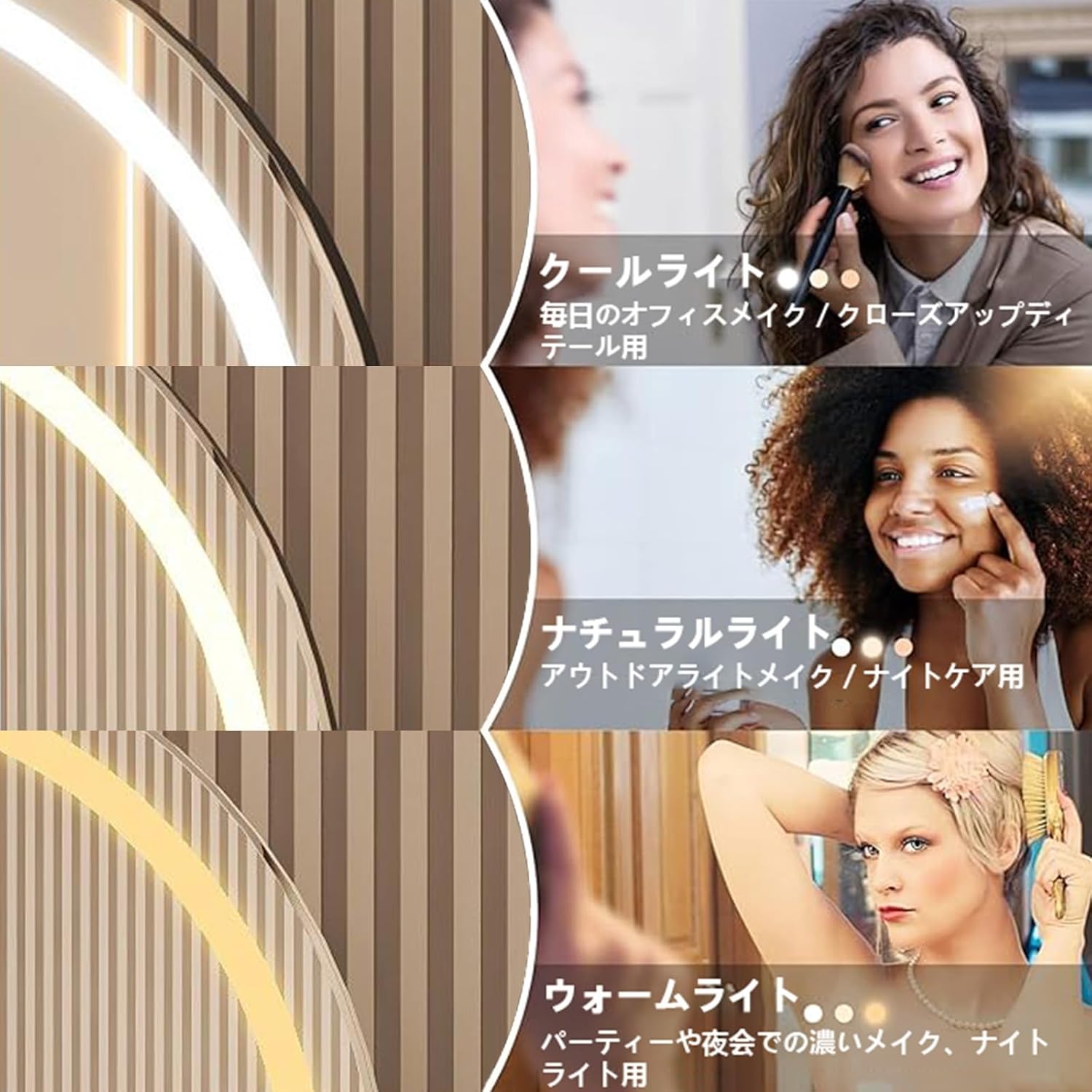 LED化粧鏡 化粧ミラー 卓上スタンドミラー 360度回転式 直径40/50/60cm 3モード調色 冷光/暖光/自然光 明るさ無段