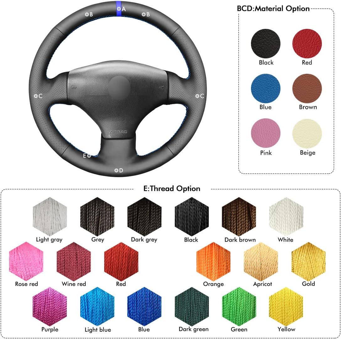 MEWANT Car Steering Wheel Covers for Peugeot 206 2001-2009/206 SW 2002-2007 Hand-Stitched Car Steering Wrap