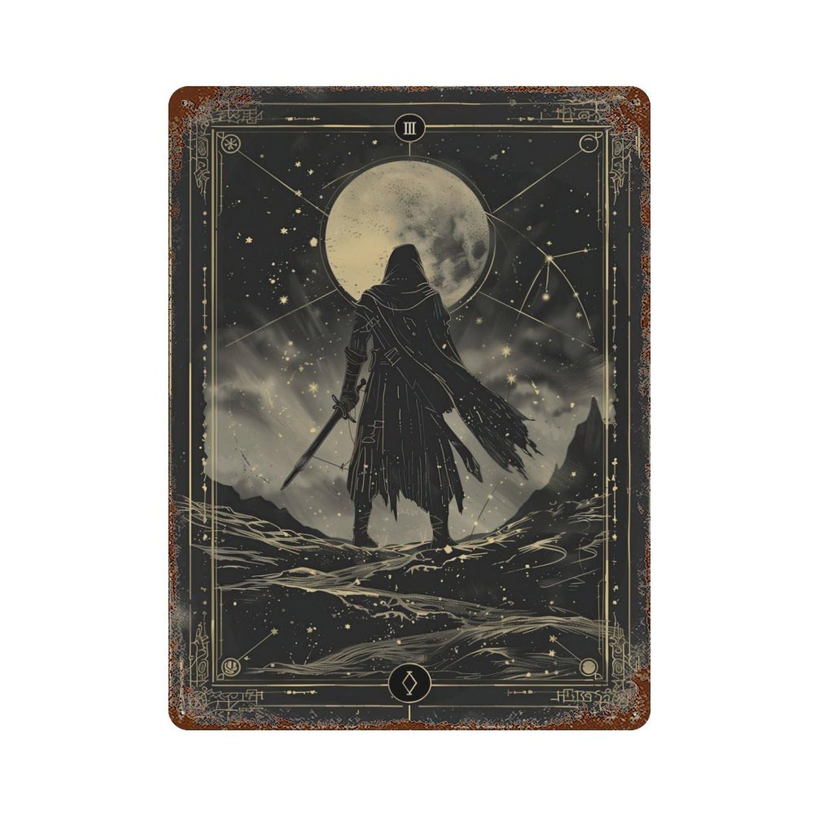 Dusk Wanderer Aged Metal Wall Plaque 15.7"x11.8", Farmhouse Wall Decor for Patio, Garden Room And Bar Decor
