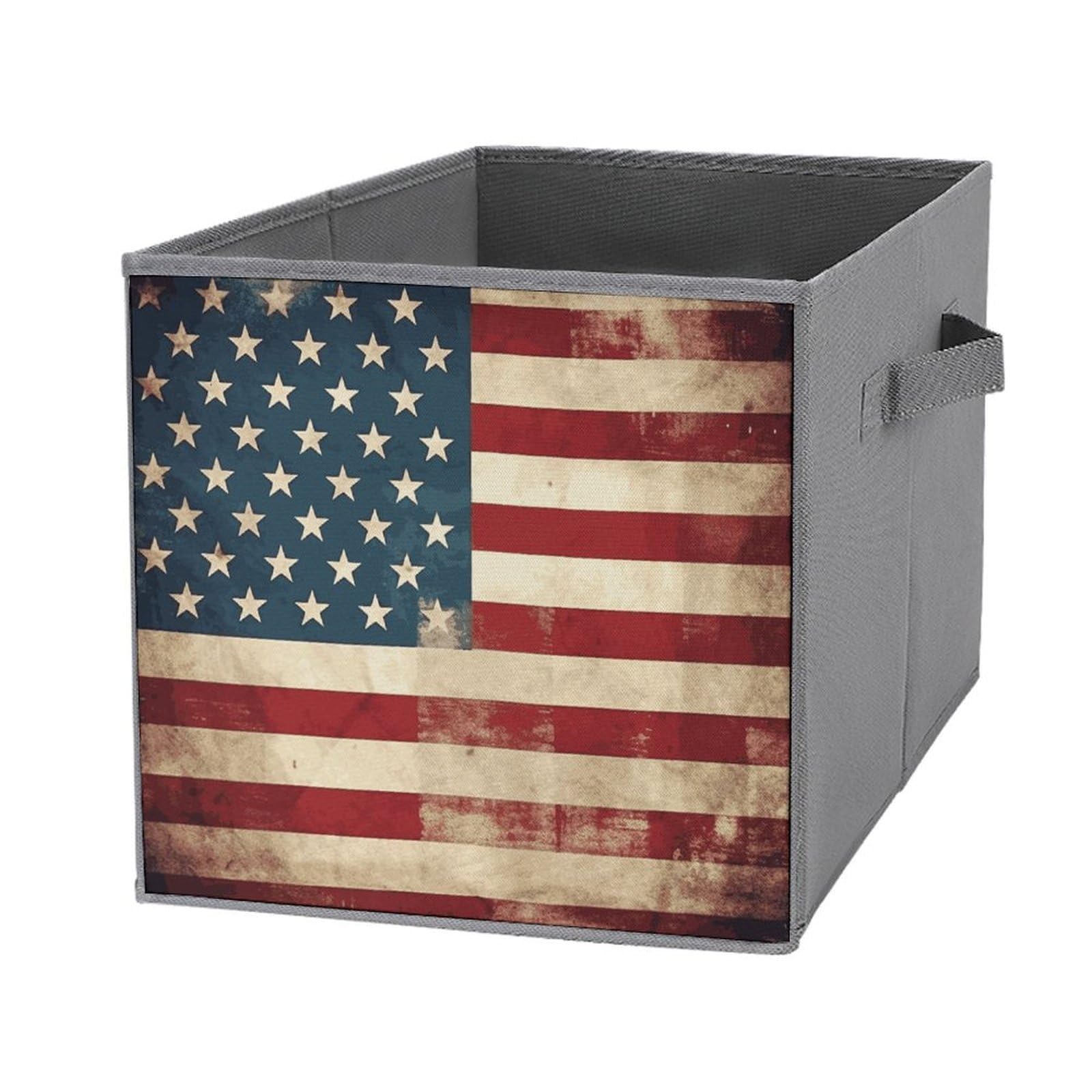 Klwqr Storage Cube Bins Collapsible Waterproof Cube Storage Bin Storage Basket With Handles Vintage American Usa Flag Toy Storage Box For Home Closets Offices Bedrooms 1Pcs