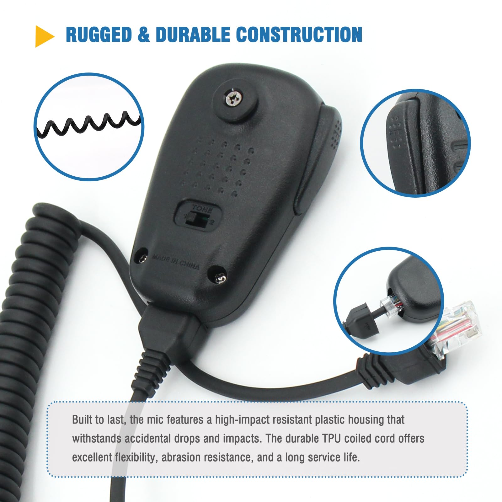MH-31B8 Replacement Handheld Speaker Mic-Heavy-Duty 8-Pin Microphone Compatible for Yaesu FT-847 FT-2000 FTDX1200 FTDX3000 FTDX5000 Series Radios, Clear Sound & Durable Coiled Cord Radios - 3