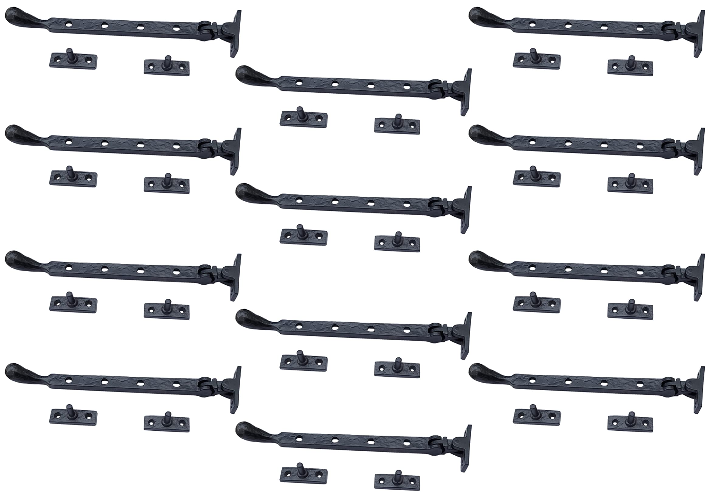 Adonai Hardware 9.50 Inch"Araunah" Antique Cast Iron Window Casement Stay (Supplied as 12 pieces per pack) - Matte Black Powder Coated