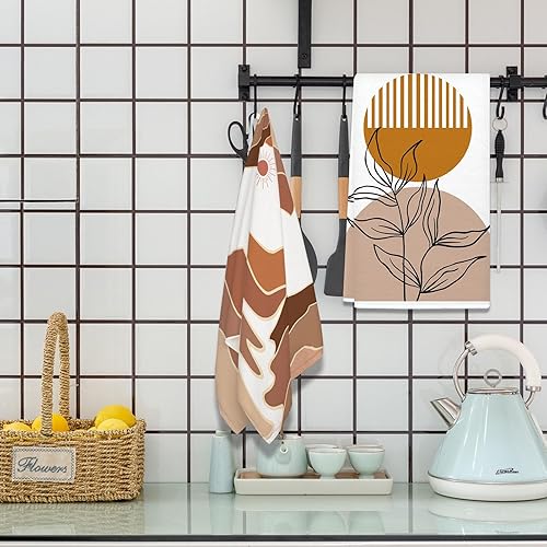 Miniatura 4 de Lebsitey Toallas de cocina modernas de mediados de siglo, 2 toallas de cocina absorbentes de diamante para cocinar, hornear, decoración del hogar,