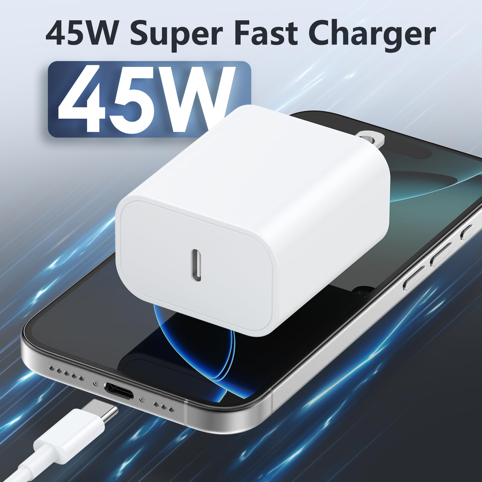 Essri 45w PD 3.0 Supper Fast Charger for iPhone 16/15 Pro Max Charger Fast Charging,2Pack USB C Charger Block with 3FT USB C Cable for MacBook Pro/air iPhone 16 Plus/15 Plus(20v/2.25a,15v/3a,12v,2a)