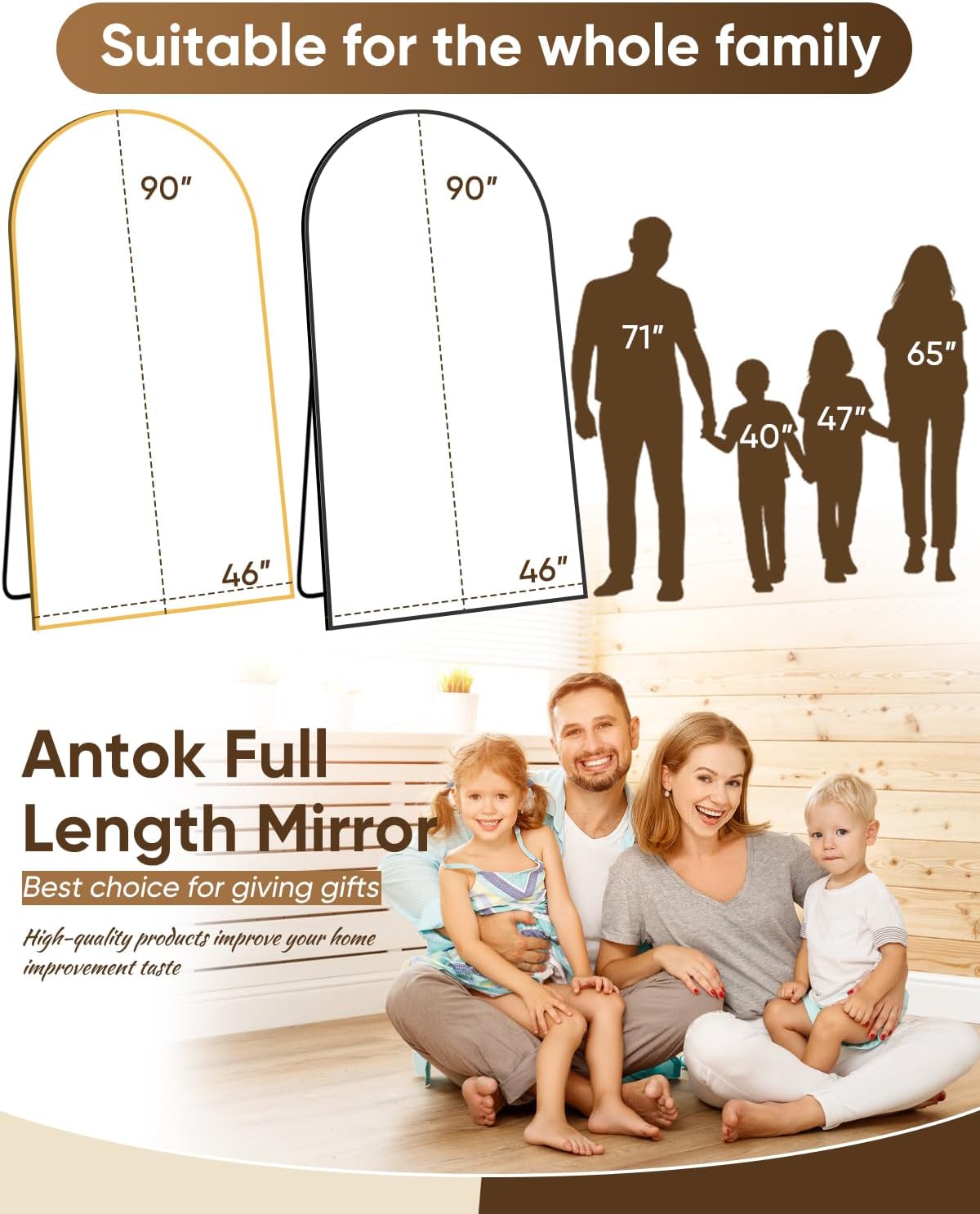 Antok Full Length Mirror, 46"x90" Oversized Floor Mirror with Stand for Bedroom, Living Room Cloakroom, Black, Arch Style - Image 5