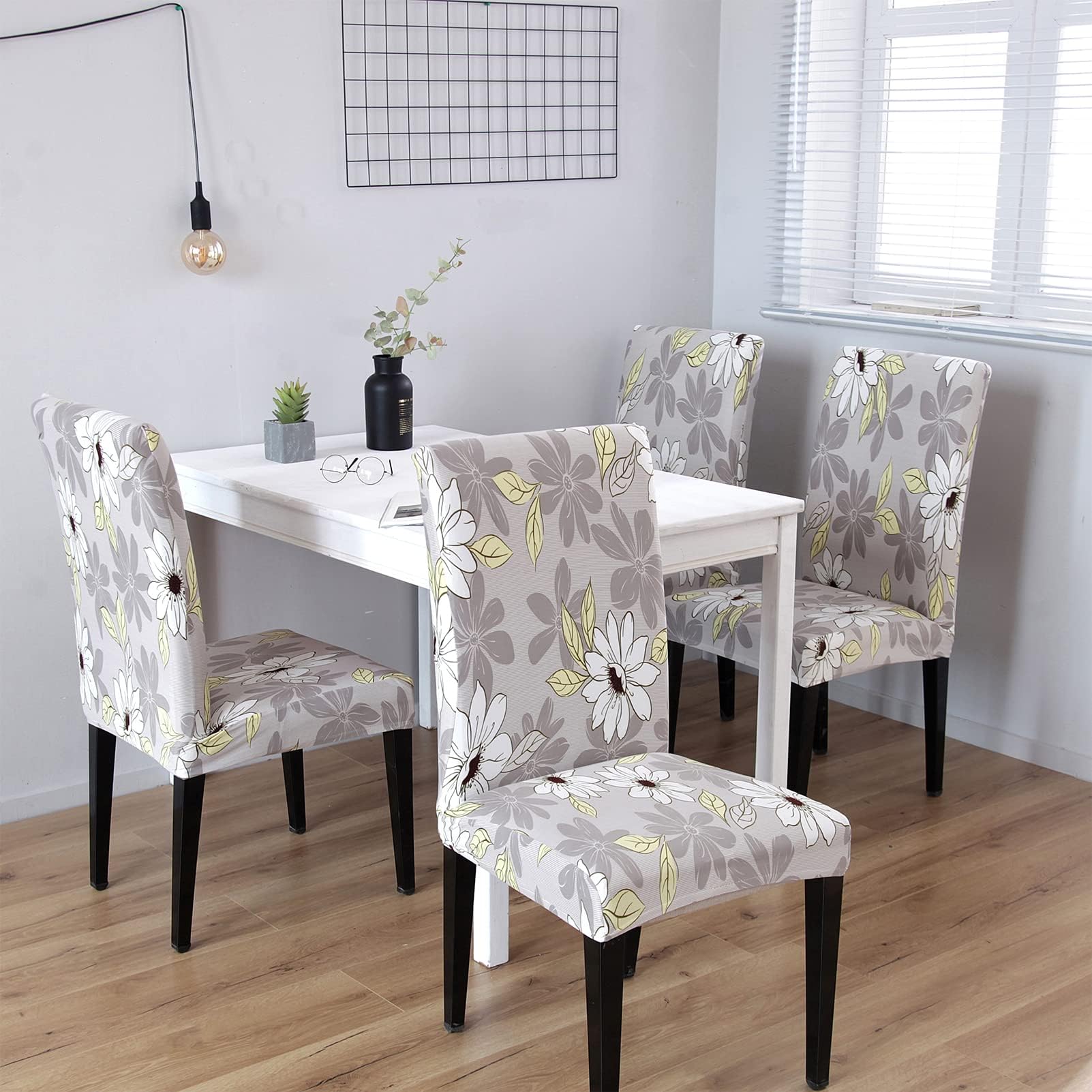 6 Pcs/Set Soft Stretchable Dining Chair Covers with Printed Floral Patterns,Spandex Banquet Chair Seat Protector Slipcovers for Holiday Home Party, Hotel, Wedding Ceremony (Style 31)