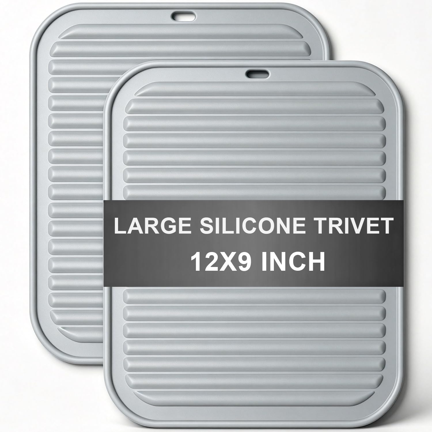 Silicone Trivets for Hot Dishes, 11.8x9 Inch, 2 Pieces, Grey