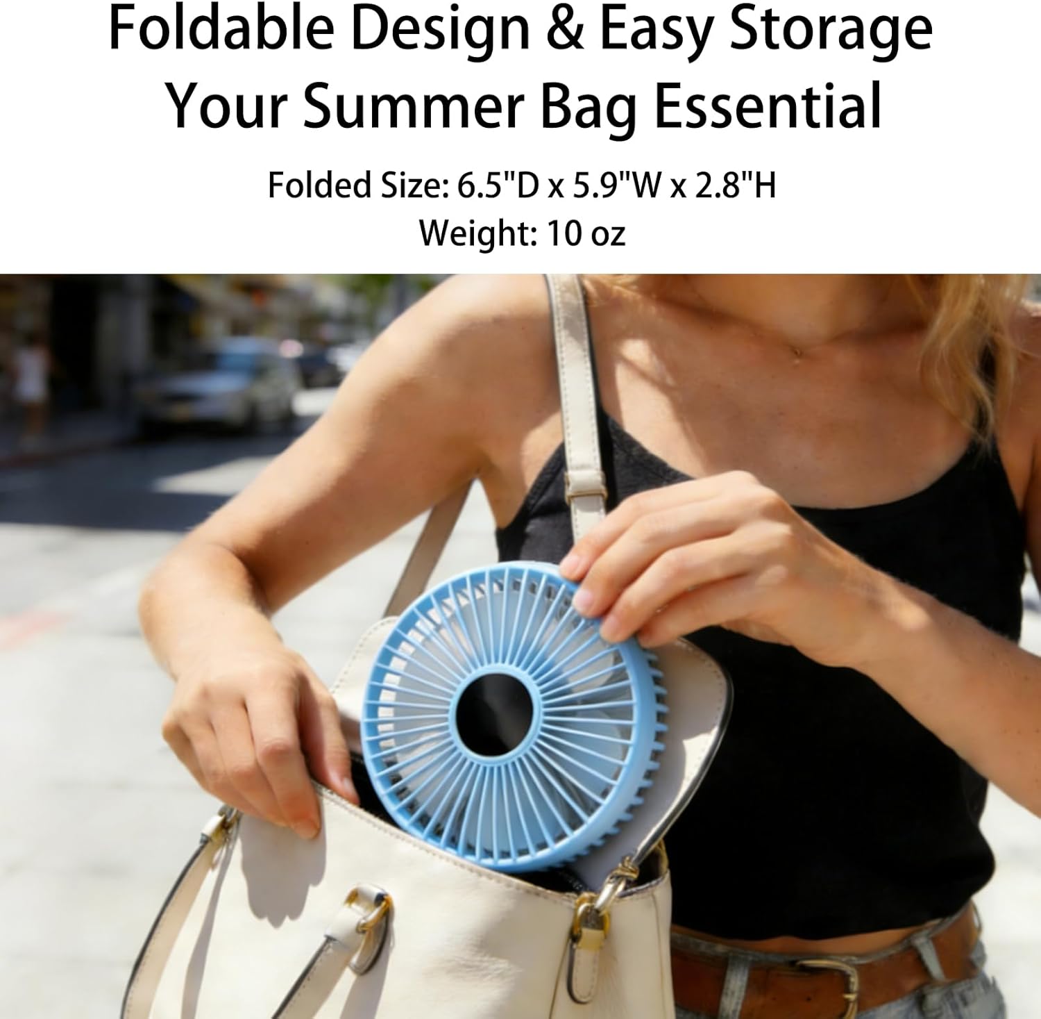 Large Portable Hand Fan, 6 inch Blades, High Airflow with 5 Speeds & LED Display, 180° Foldable Desk/Handheld/Travel Fan with Hook Design, Up to 8.5H Working Time for Indoor Outdoor Travel Office