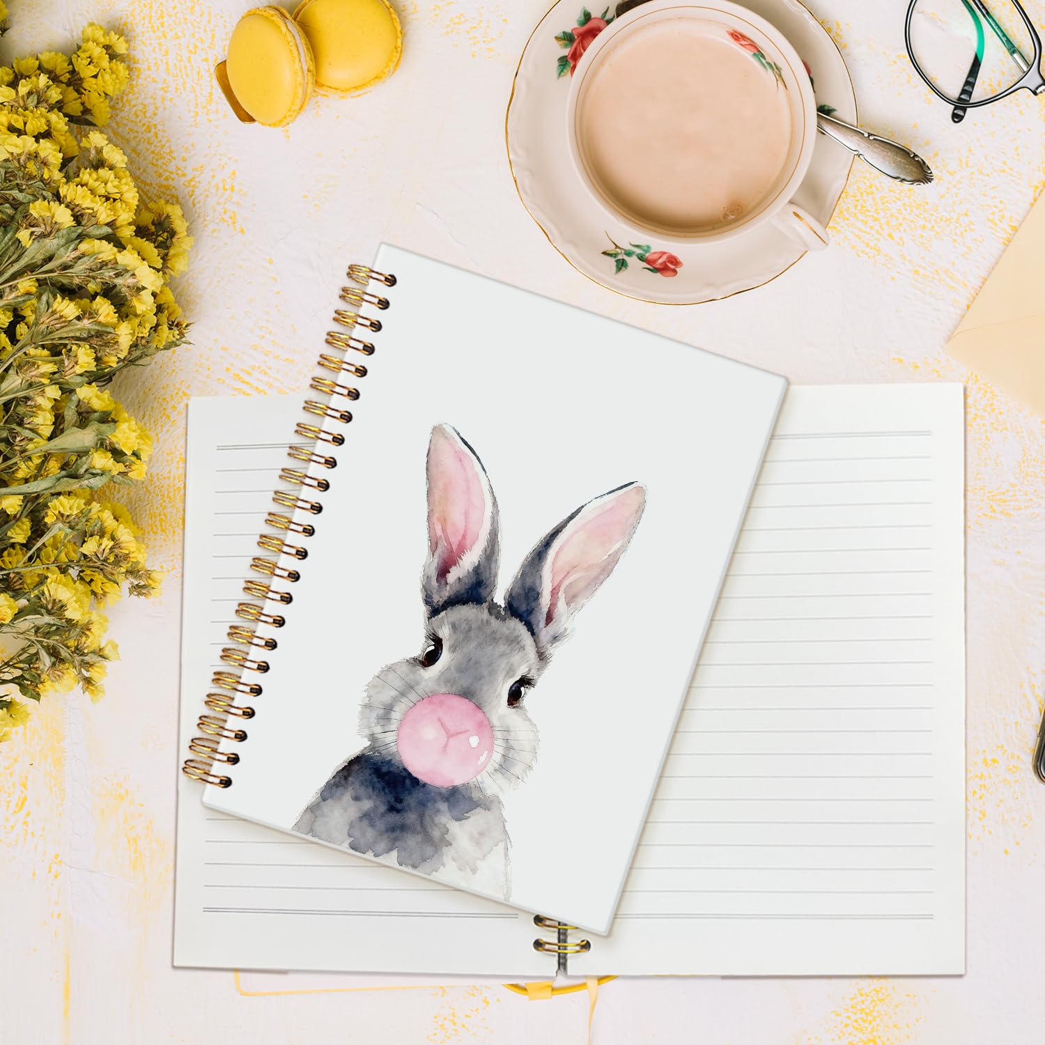 Taccuino a spirale con coniglietto, regalo per gli amanti dei conigli, quaderni con copertina rigida, regalo per donne, regalo per gli amanti degli animali per donne, simpatico taccuino a
