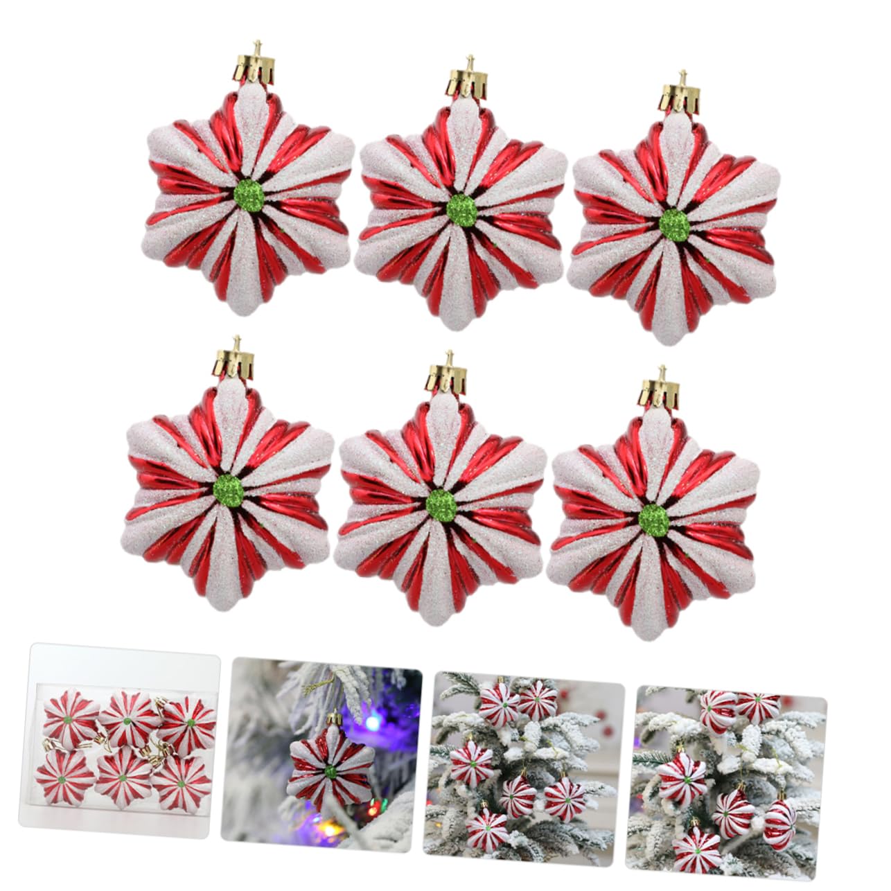 SOLUSTRE 4 Set Ciondolo Stella Esagonale Natale Mini Ornamenti Per Alberi Forme Ornamenti Stellari Neve Artificiale Decorazioni Ufficio Decori Sospesi Ciondolo Natalizio Plastica 6 Pezzi*4
