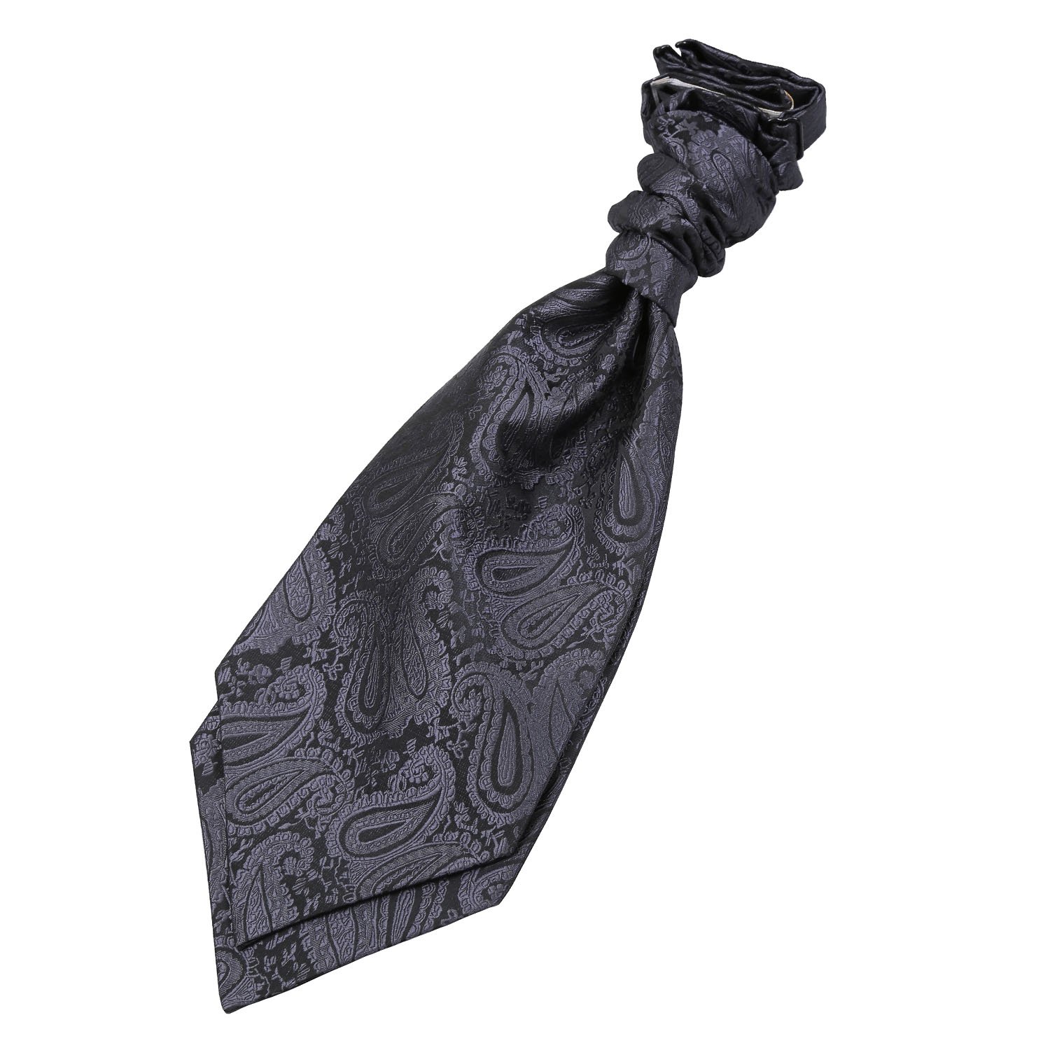 DQT Boys Paisley Floral Scrunchie Cravat – Pre-Tied Wedding Pageboy Formal Neckwear - Charcoal Grey