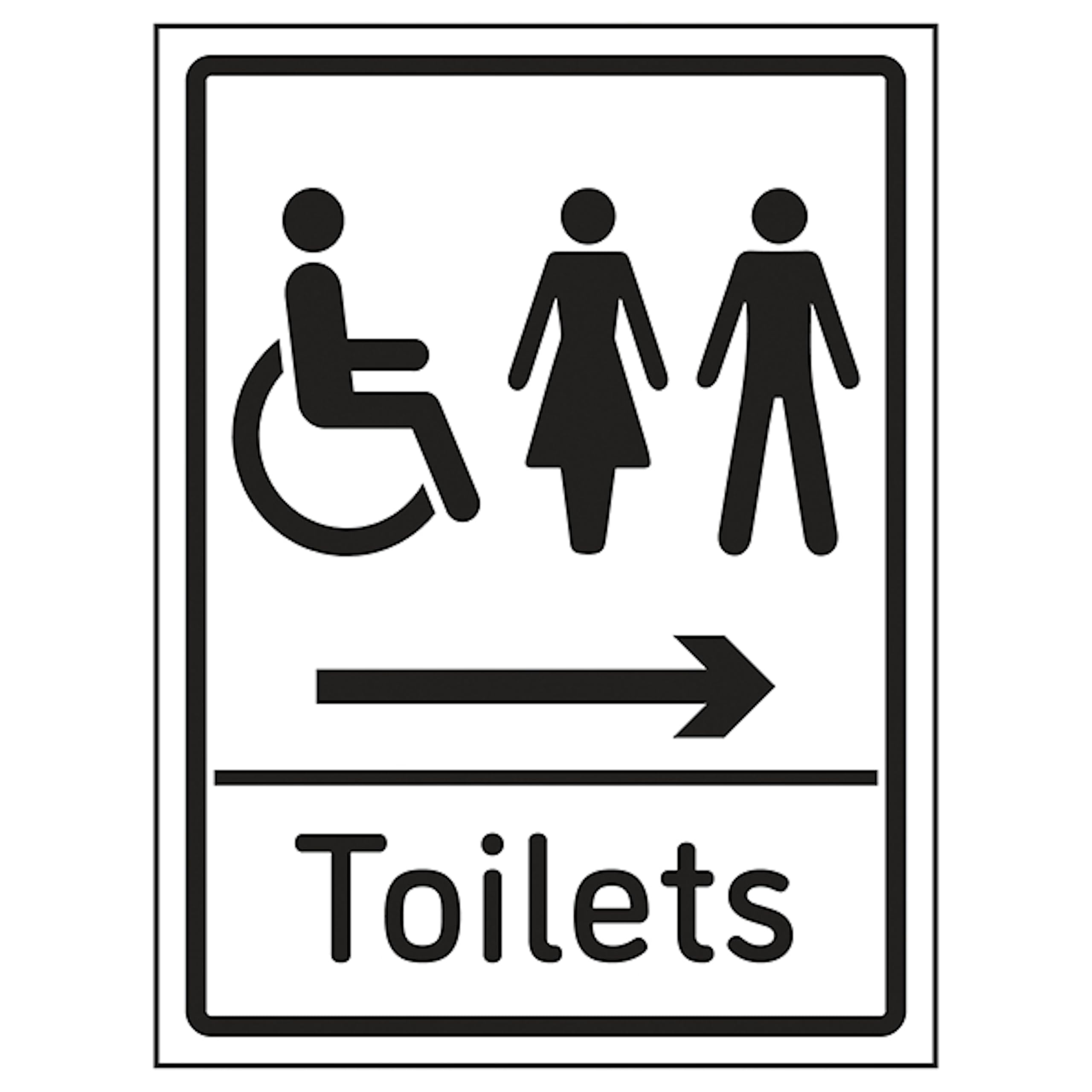 V Safety Mixed Toilets Arrow Right 150 x 200 mm - Glow In The Dark 1mm Rigid Plastic Safety Sign, White, (5.9 x 7.9) inches