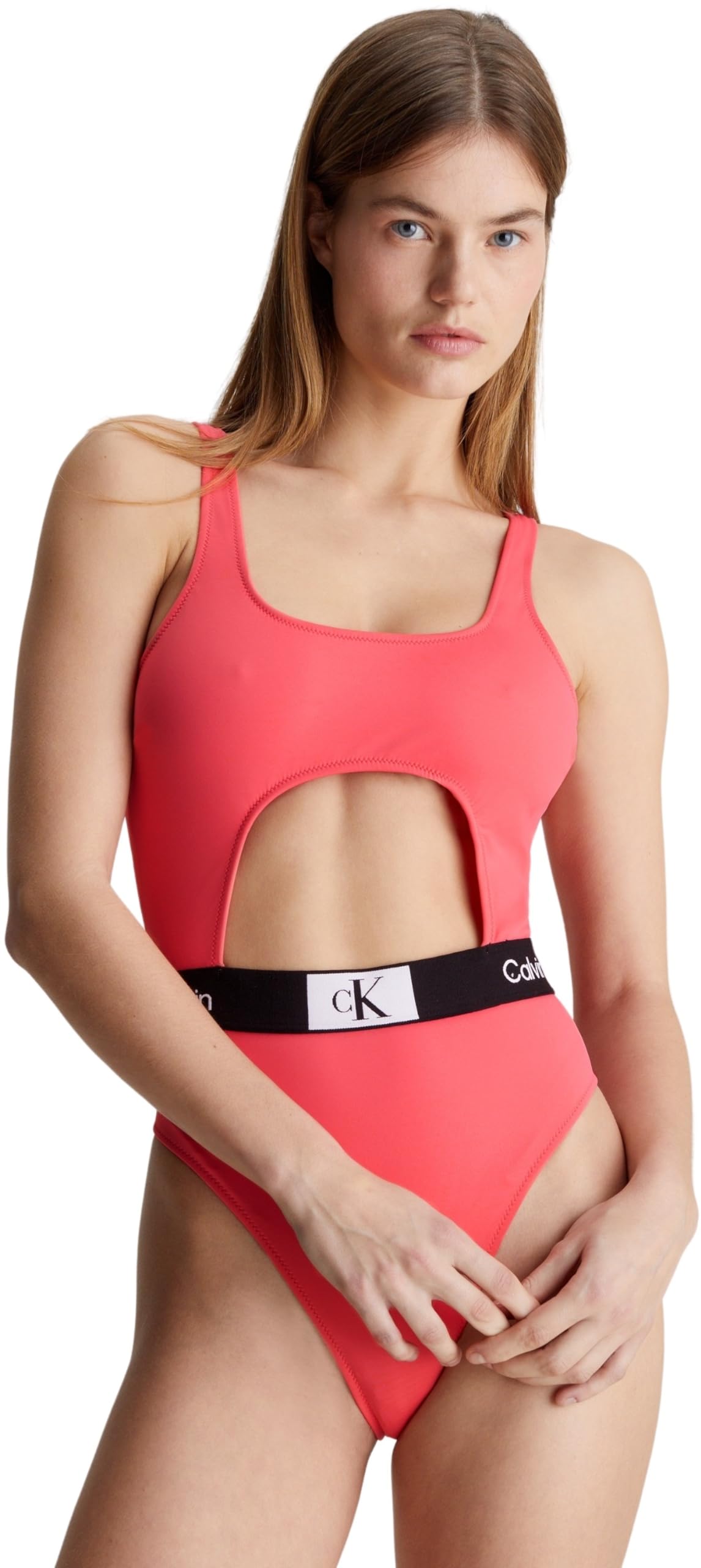 Calvin Klein Women's Cut Out One Piece - Rp, Calypso Coral, M