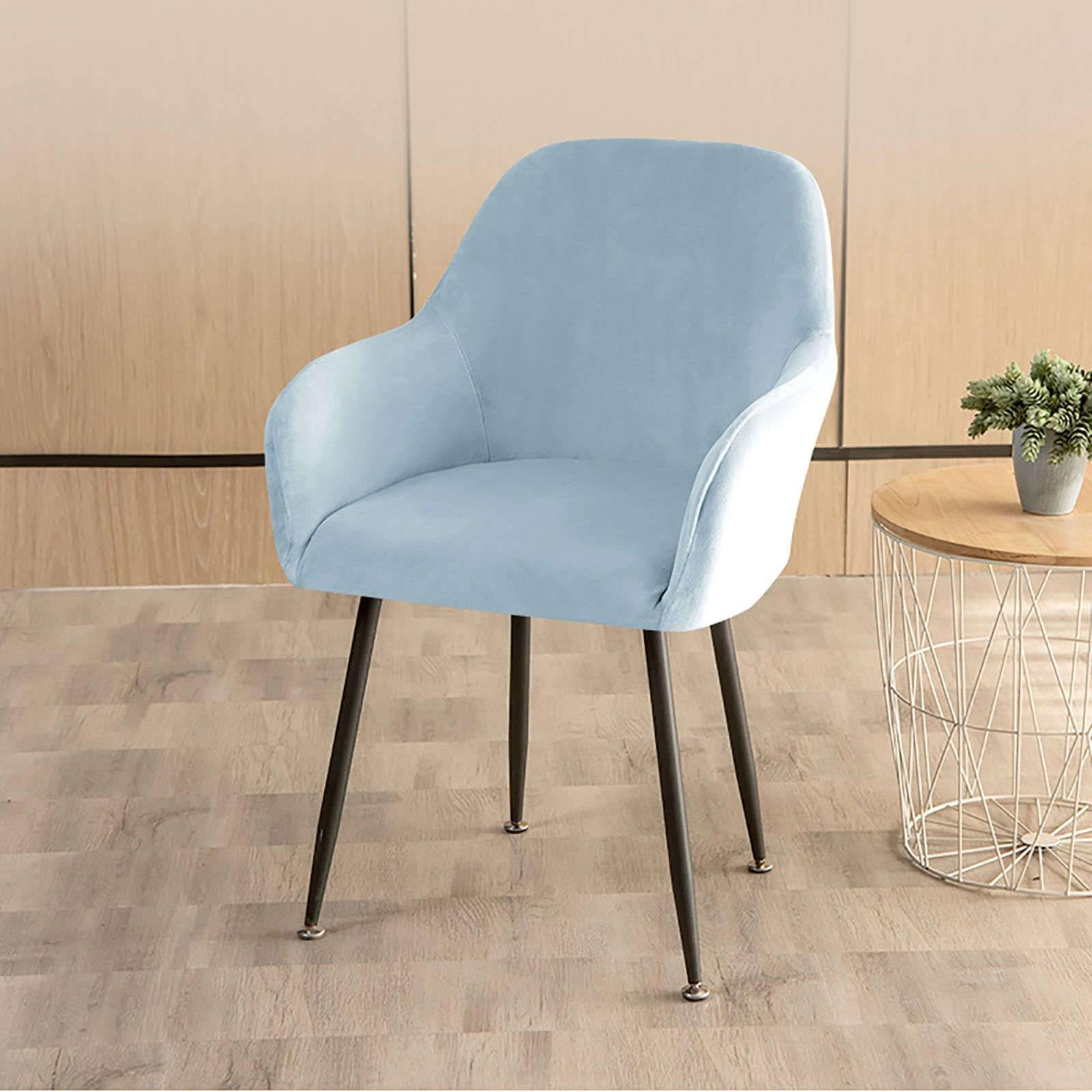 Housse de Chaise avec Accoudoirs en Velours-Blanc-Lot de 4 | Souple Extensible Couverture de Chaise avec Dossier Incurvé, Amovible Housse de Fauteuil de Salle à Manger Lavable