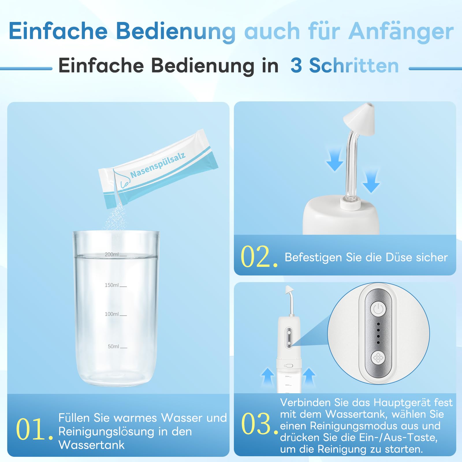 InhwRior Elektrische Nasendusche Set, pulsierender Fluss mit zwei Düsen