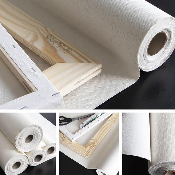 Canvas on a Roll 2.1 m x 25 m for Painting 280/gm² Thick Double White Primed - Tear-Resistant Ready-to-Paint Artist Canvas XXL Canvas Sold by the Metre Made of 100% Cotton with Fine Painting Cloth Fabric Structure