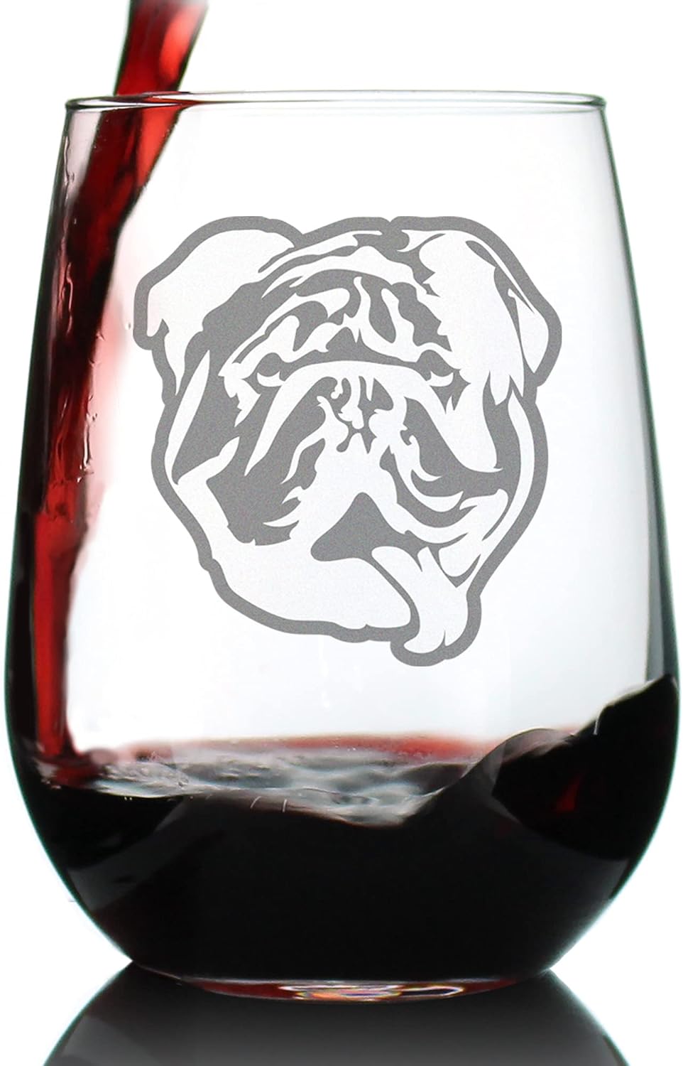 Bevvee Bulldog Stemless Wine Glass - Large Glasses - Cute Gifts for Dog Lovers with English Bulldogs