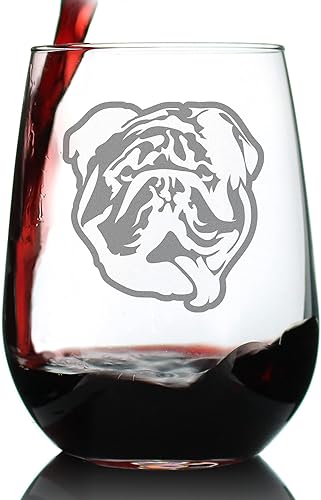 Bevvee Bulldog Stemless Wine Glass - Large Glasses - Cute Gifts for Dog Lovers with English Bulldogs