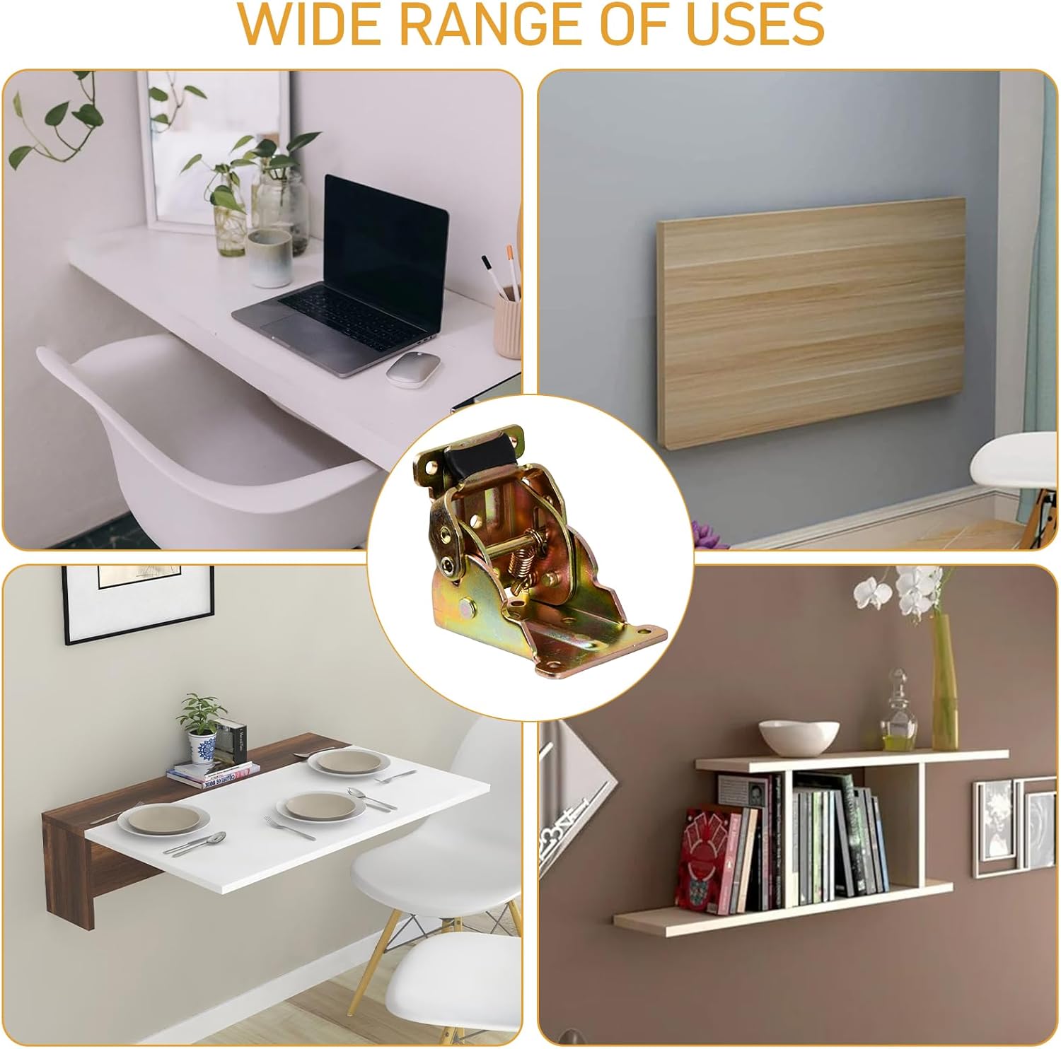 4 Pack Folding Table Leg Brackets Heavy Duty, Self Locking Hinge Hardware, 90° Folding Support Brackets with Screws, Cupboard Doors Hinges for Home Furniture Accessory Connector (C)