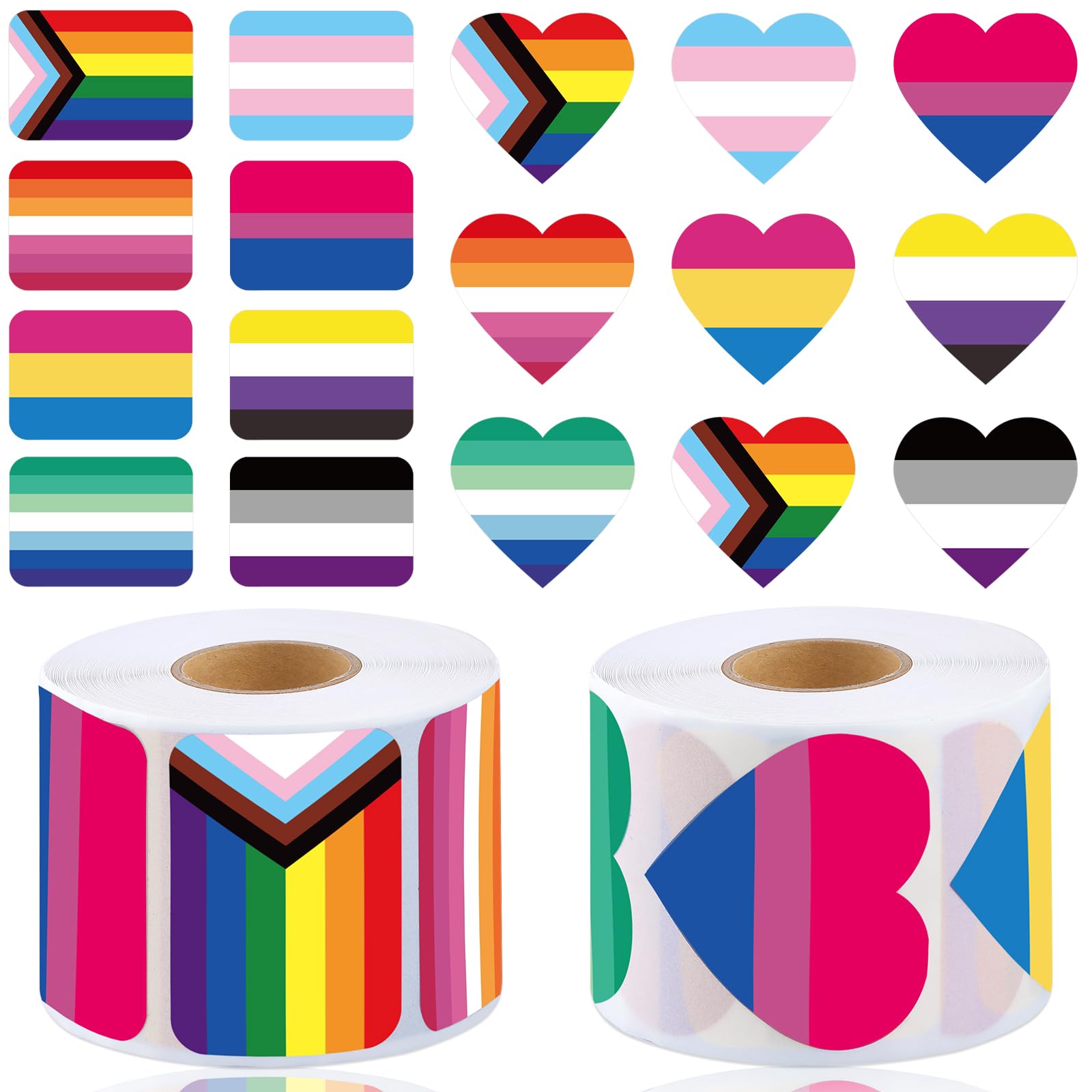DECYOOL 800 Pcs Gay Pride Stickers Roll, Rainbow Heart Flag LGBTQ Stickers for Water Bottles LGBTQ Gay Lesbian Bisexual Progress Pride Month
