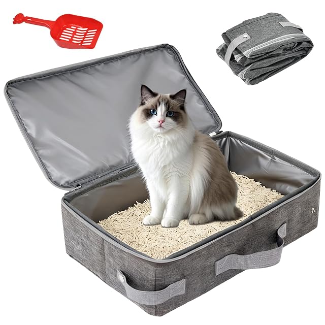 Arenero Gato Plegable Portátil 45x34x11cm para Viaje con Tapa Cremallera