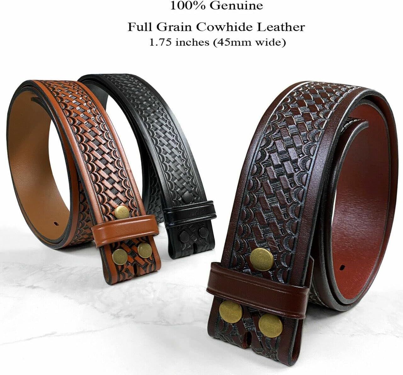 Utility Uniform Work Belt Basketweave Embossed One Piece Full Grain Belt 1-3/4"(45mm) Wide, Multi-Style Options - Image 2