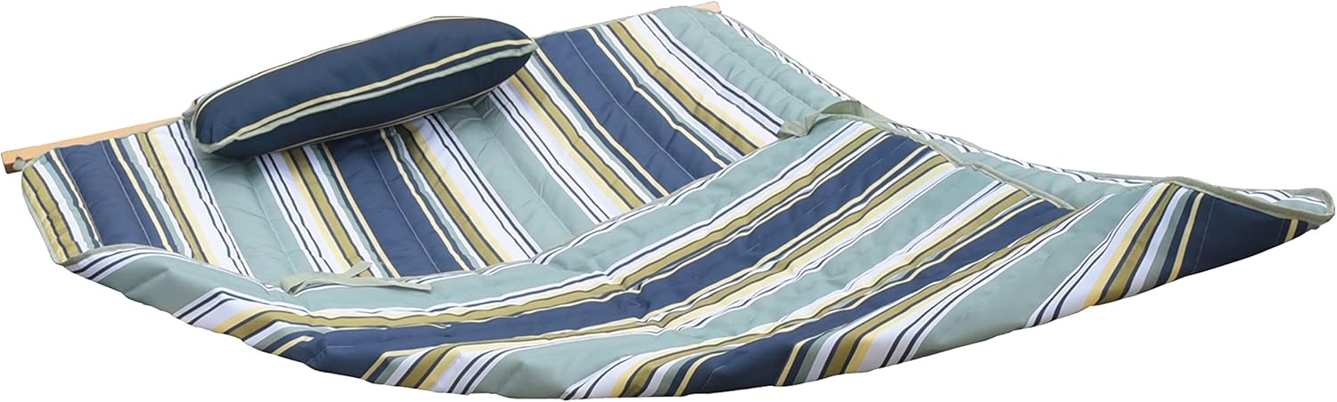 Island Retreat Outdoor Leisure Hammock Pad and Pillow Set, 77.5” x 52” – Coastal Turquoise Stripe Hammock Cushion Replacement w/Soft Poly-Fill, Weather-Resistant Polyester Fabric & Durable Ties