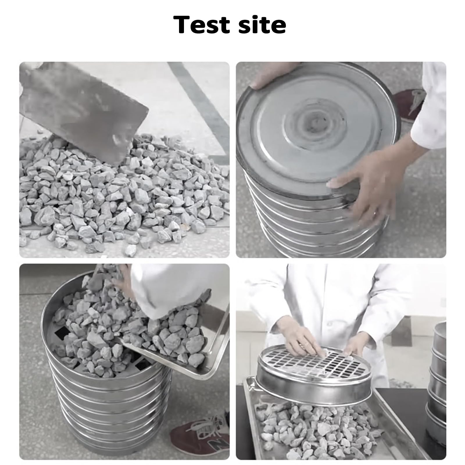 Setaccio per test di laboratorio in acciaio inossidabile, diametro 30 cm, foro quadrato, setacciatura ghiaia, con fondo e coperchio, per analisi del suolo e degli aggregati