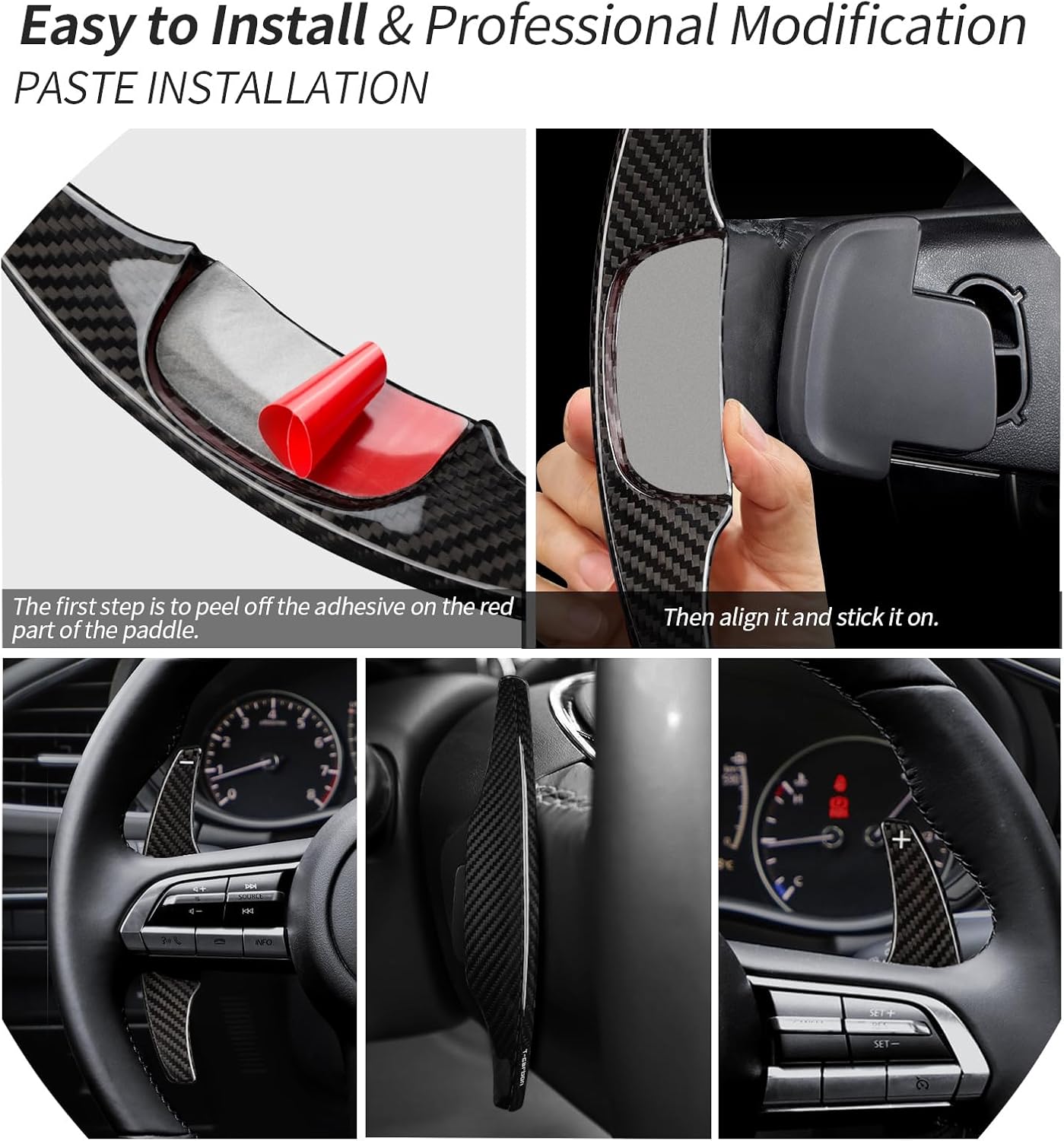 T-carbon Paddle Shifter Extensions Fits Mazda MX-3 2021-2023 Gear Shift Accessories;Real Carbon Fiber Steering Wheel Paddles Shifter Cover Trim Fits Mazda 3 Axela 6 CX30 CX50 CX90 2024 2025