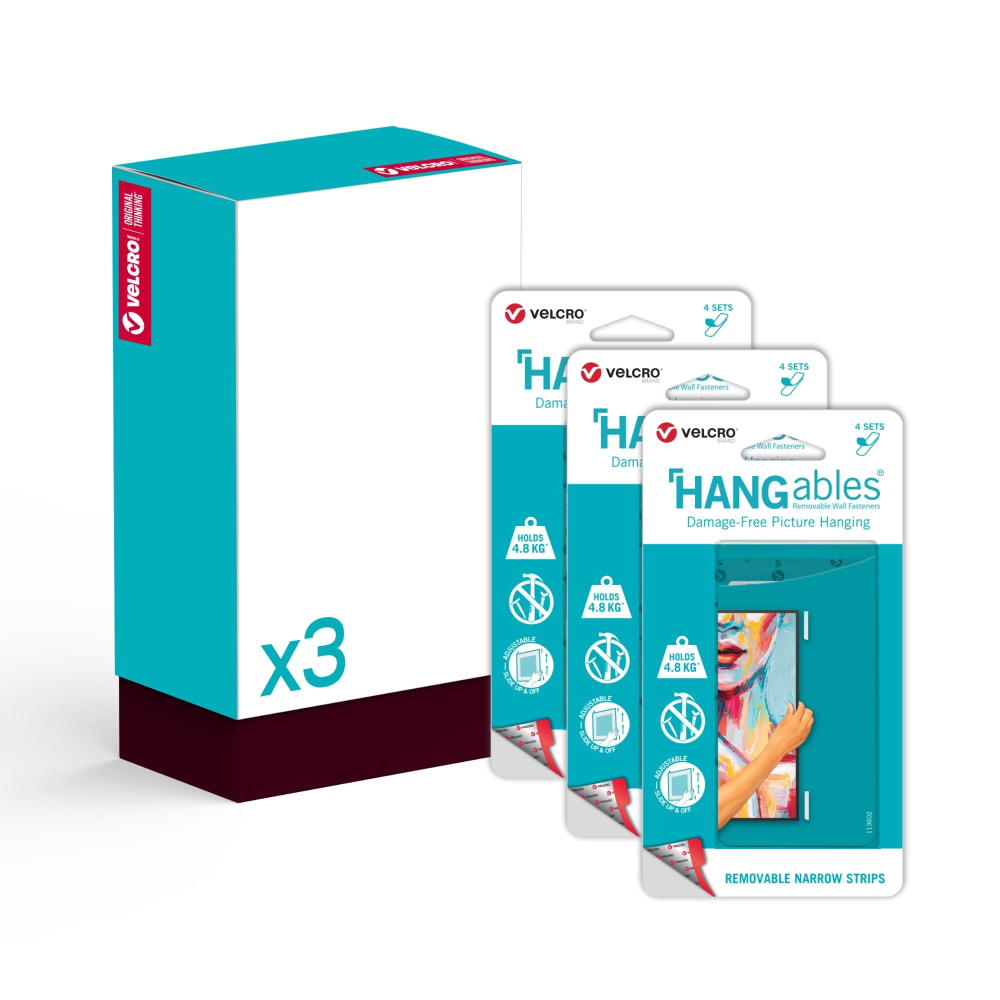 VELCRO Brand - HANGables Narrow Picture Hanging Strips - 12 Pairs - Damage Free Picture Hangingfor Pictures, Mirrors, Wall Décor - Holds up to 4.8kg
